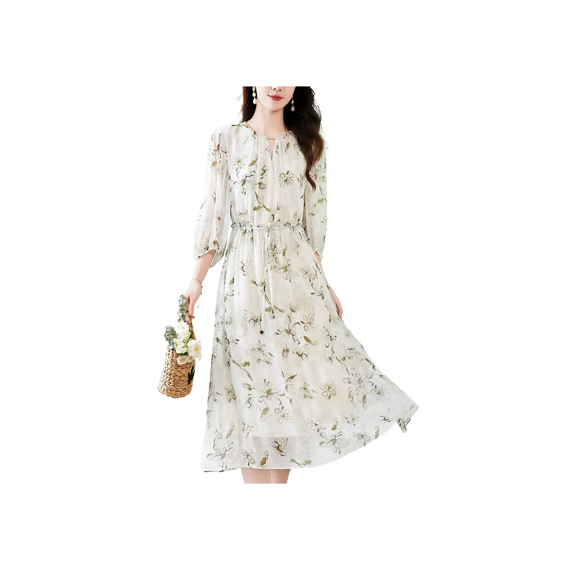 To The West 2025 Spring Summer Long Sleeved Dress Women's Pickle Green
