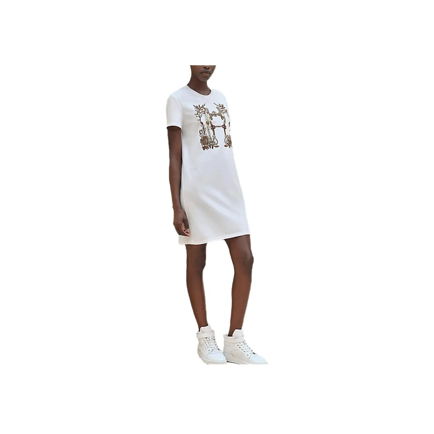 HERMES Short Sleeved Dresses Women's White