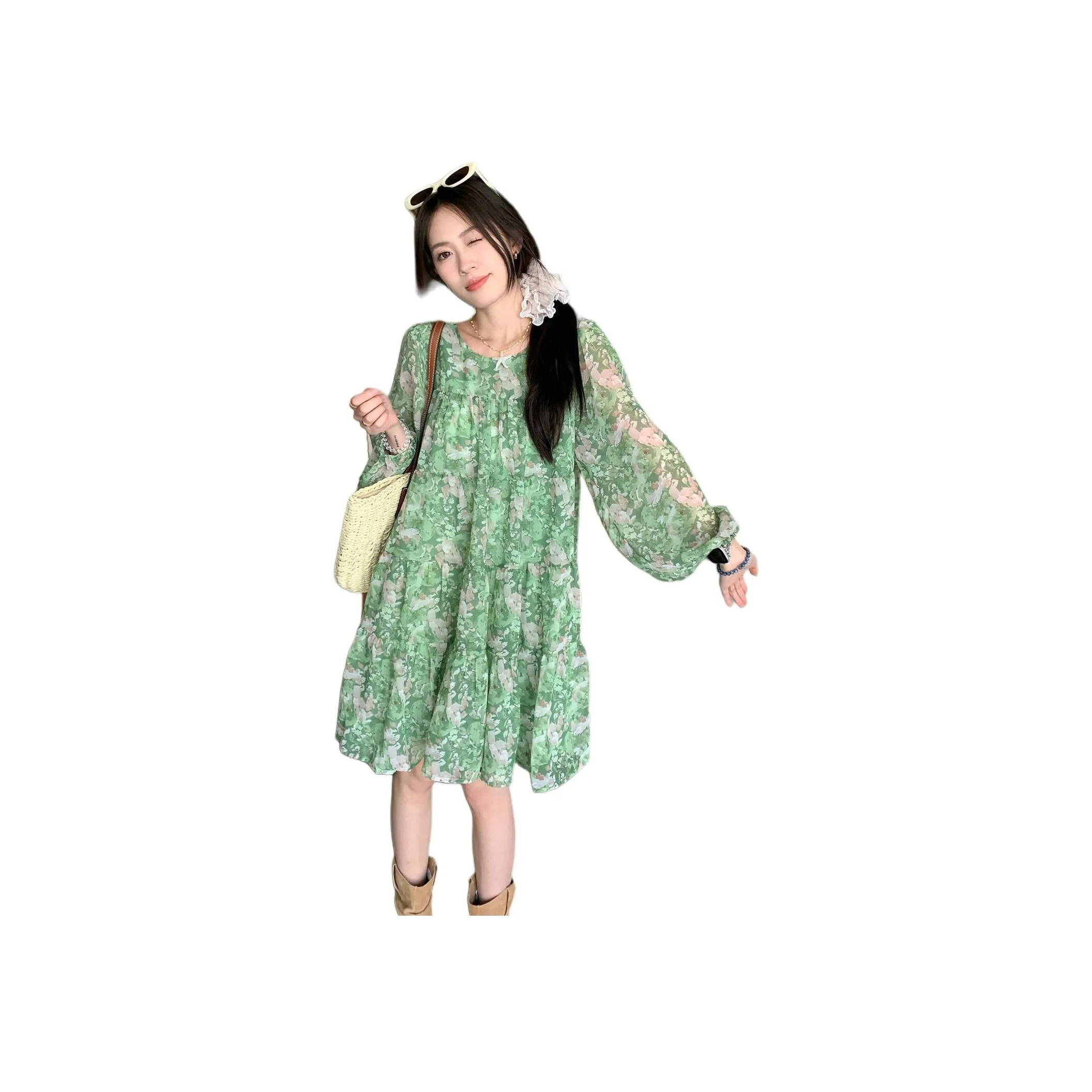 PLANE DRIFT Long Sleeved Dresses Women's Buddha's Hand Green