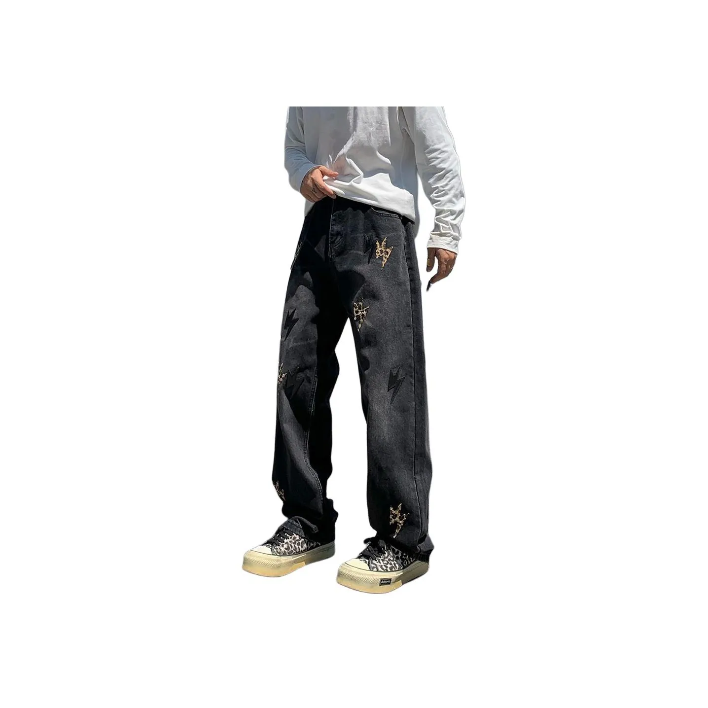 Glona Klio Леопардовый принт Кожа Унисекс Джинсы