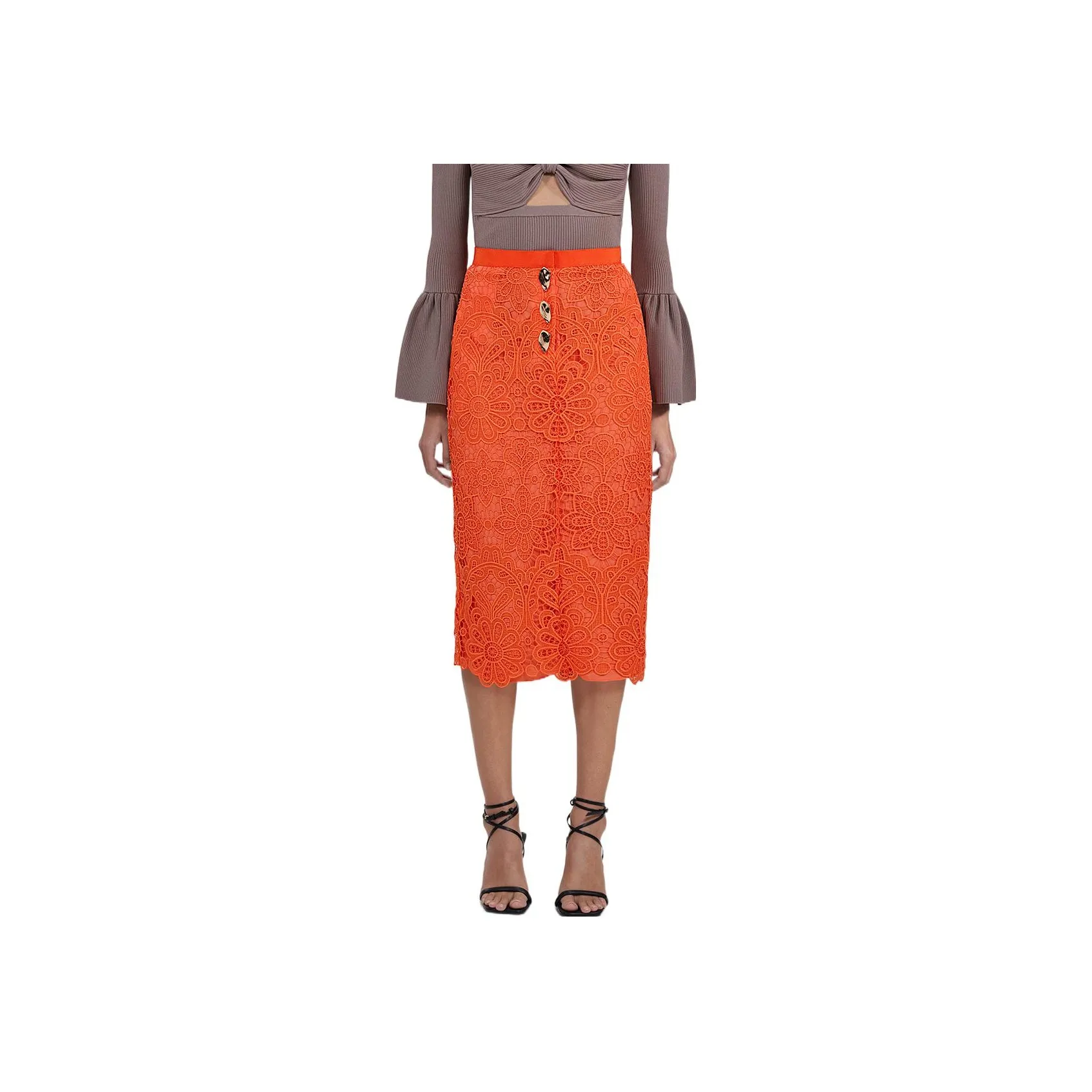 Self portrait FW22 Casual Long Skirt Women's Bright Orange