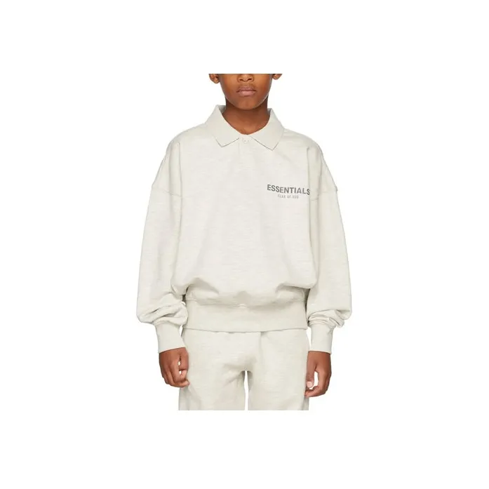 Fear Of God Essentials FW21 Детский Топ KIDS Off Белый French Terry Длинный рукав POLO Овсянка Серый Белый Детский