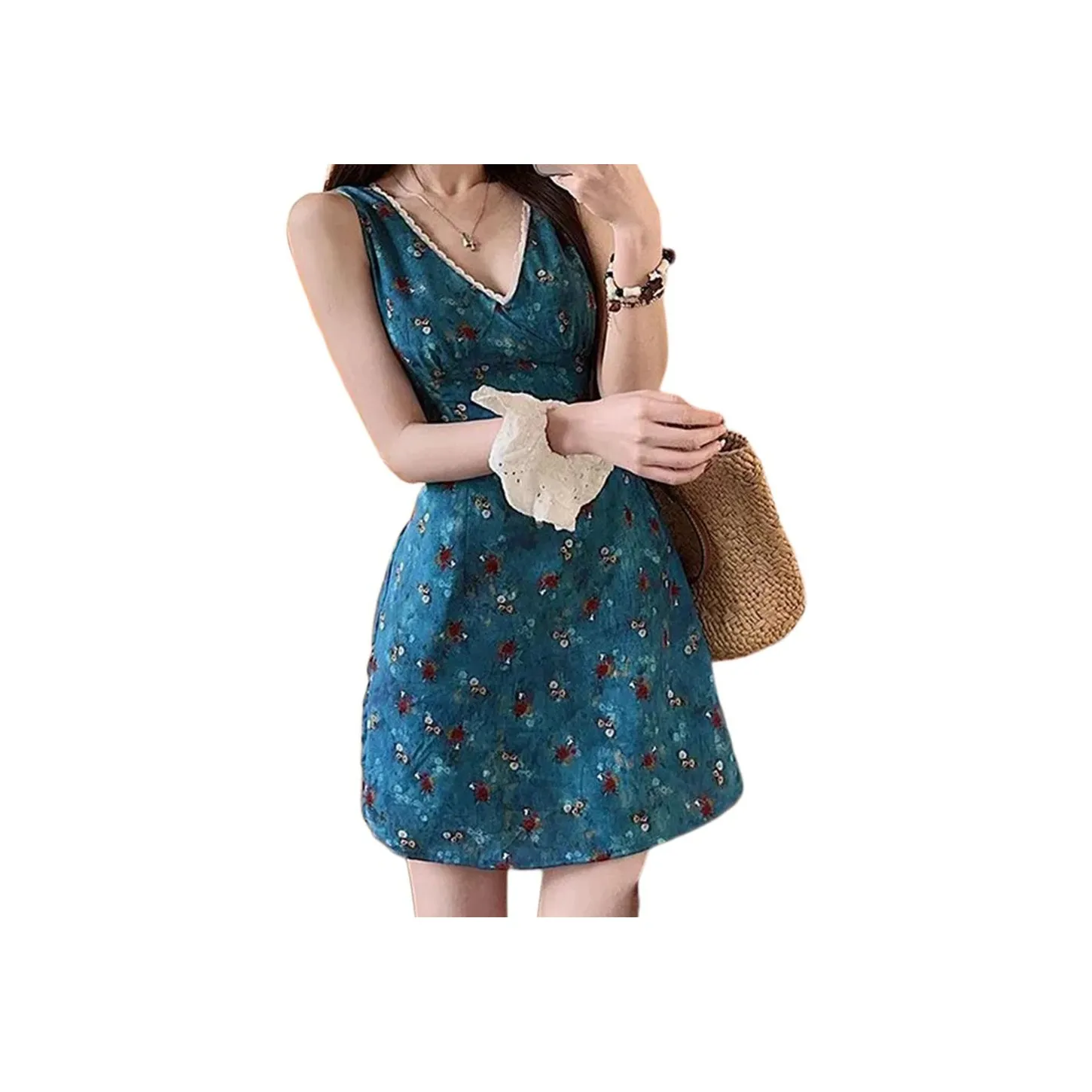 SRCG Голубой цветок Женские Платья без рукавов