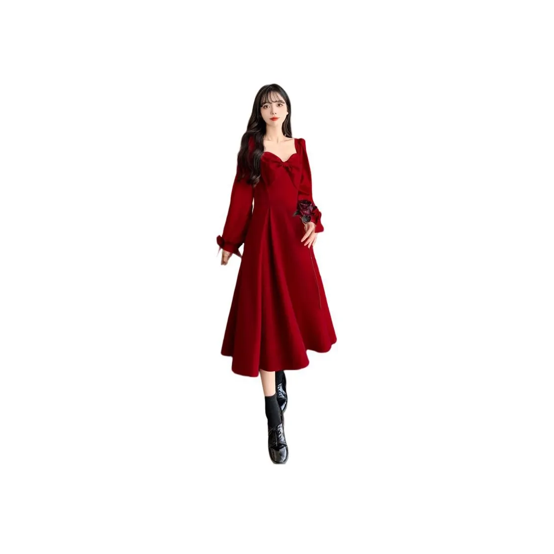 SECFLY OFFICIAL Long Sleeved Dress Women's Burgundy