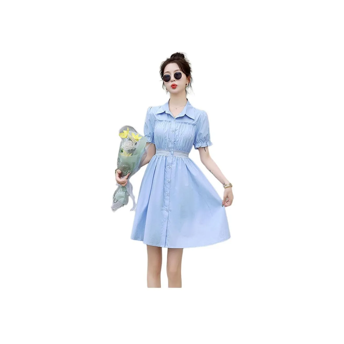 MOUSIDEYOUHUO Короткое платье с короткими рукавами для женщин