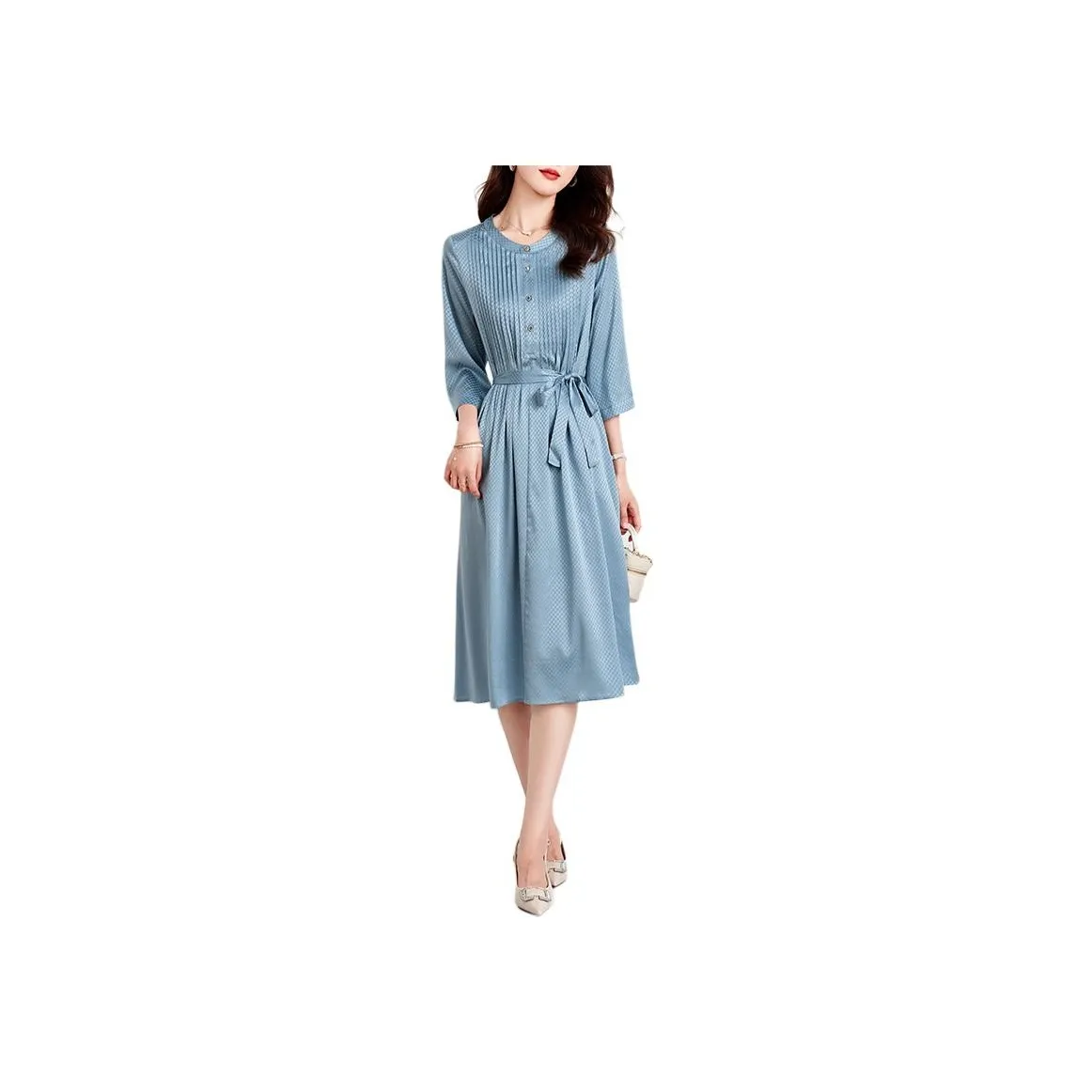 Yi Mengyuan Silk Short Sleeved Dress Women's Ocean Blue