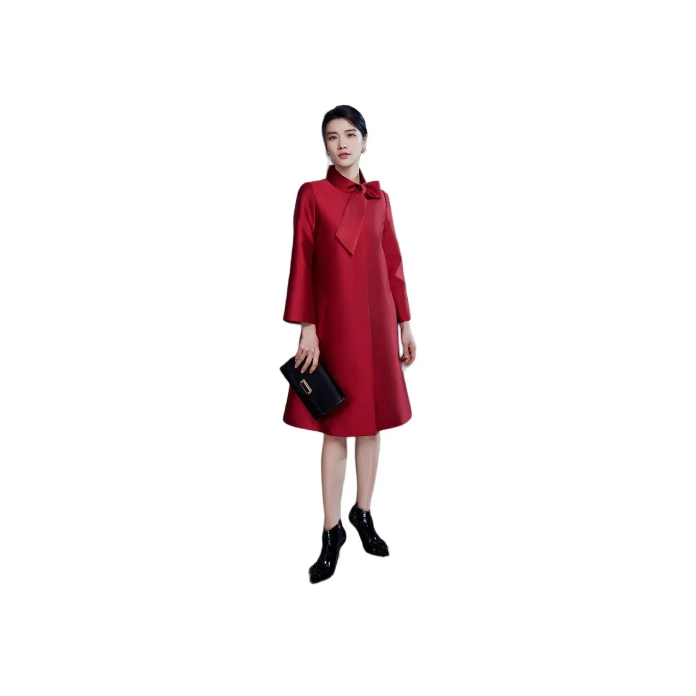 BBLLUUEE Long Sleeved Dress Women's Maple Leaf Red