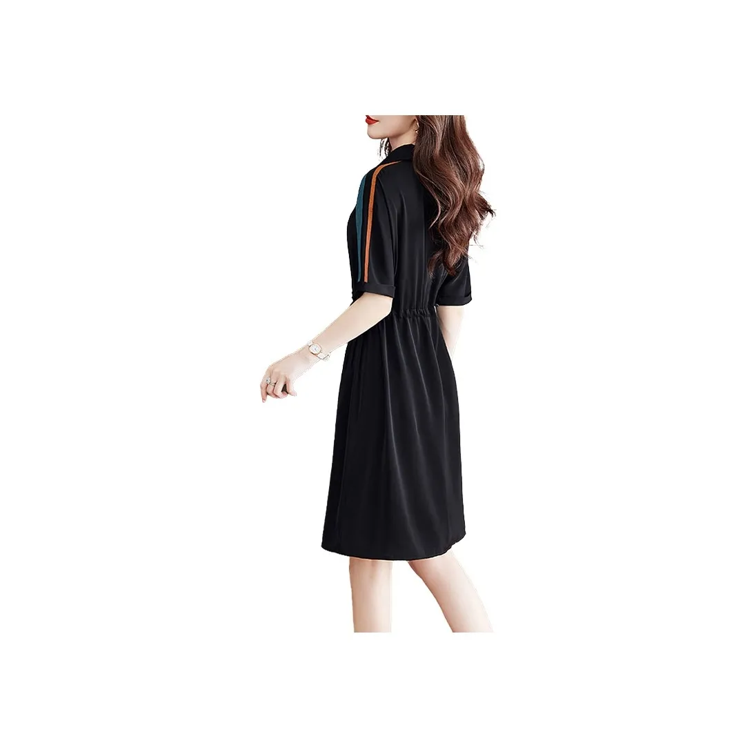 Cypress House Short Sleeved Dress Women's Black & Blue & Orange Stripes