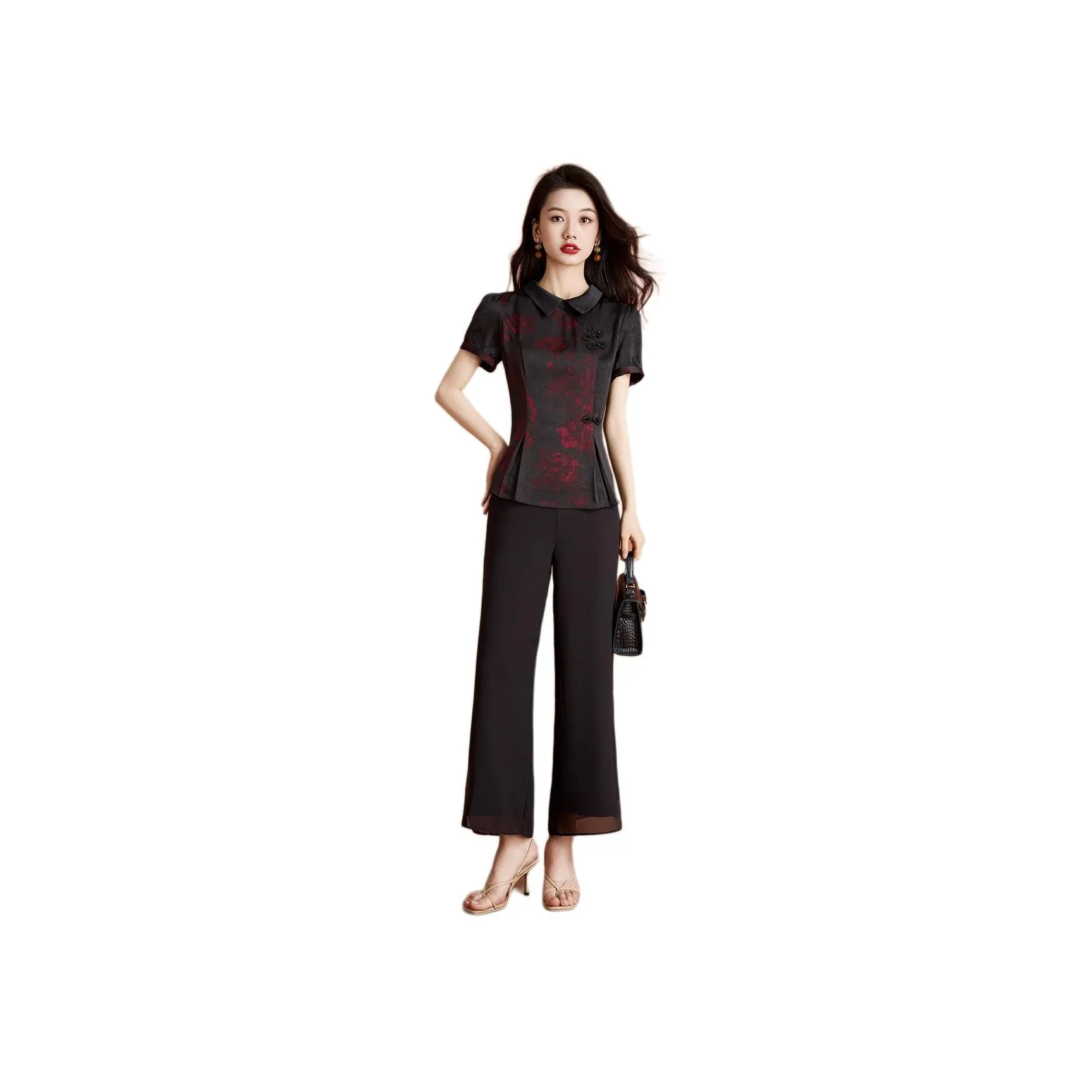 Mylan Casual Suit Women's Black Red Floral