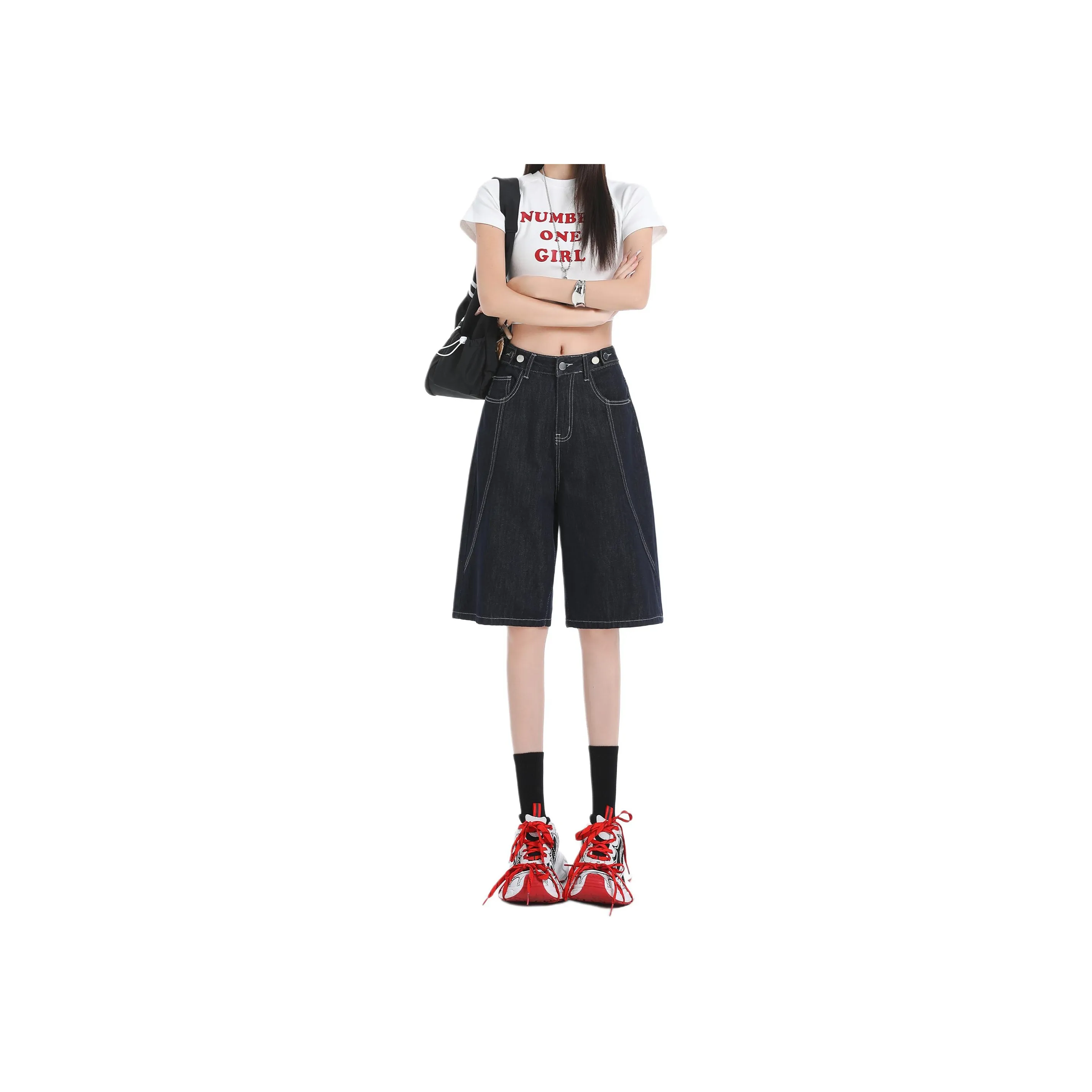 Wen Shan Denim Shorts Women's Denim Blue Knee Length Pants