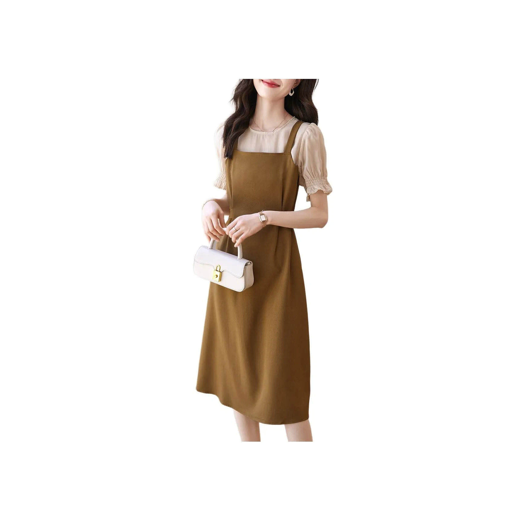 Mo Han Yi Mei Short Sleeved Dress Women's Caramel