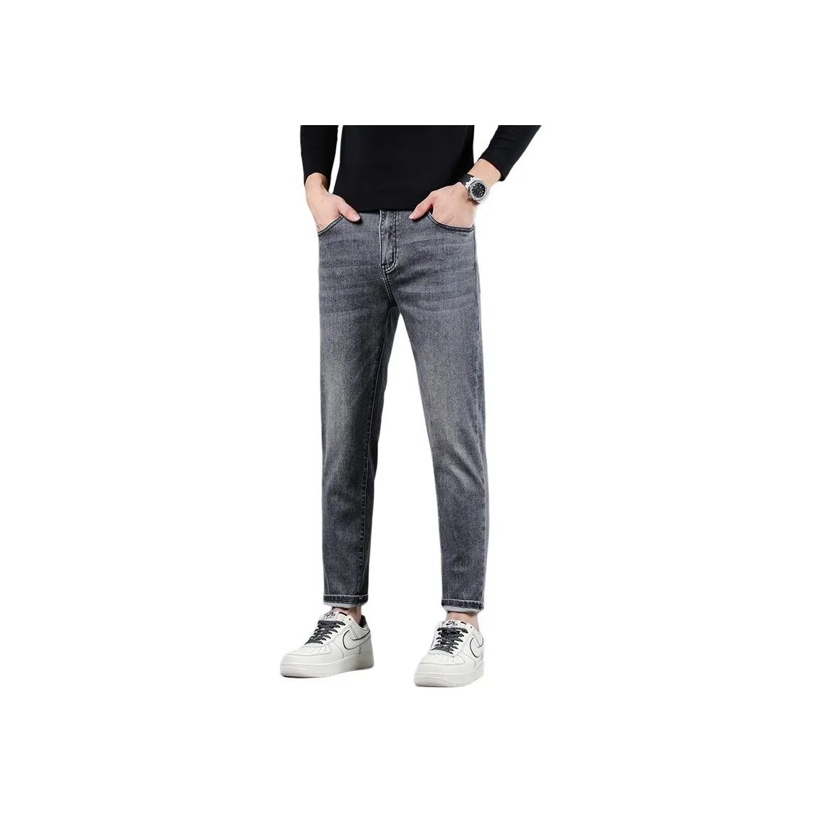 Мед Серый Ankle Длина Брюки Унисекс Джинсы