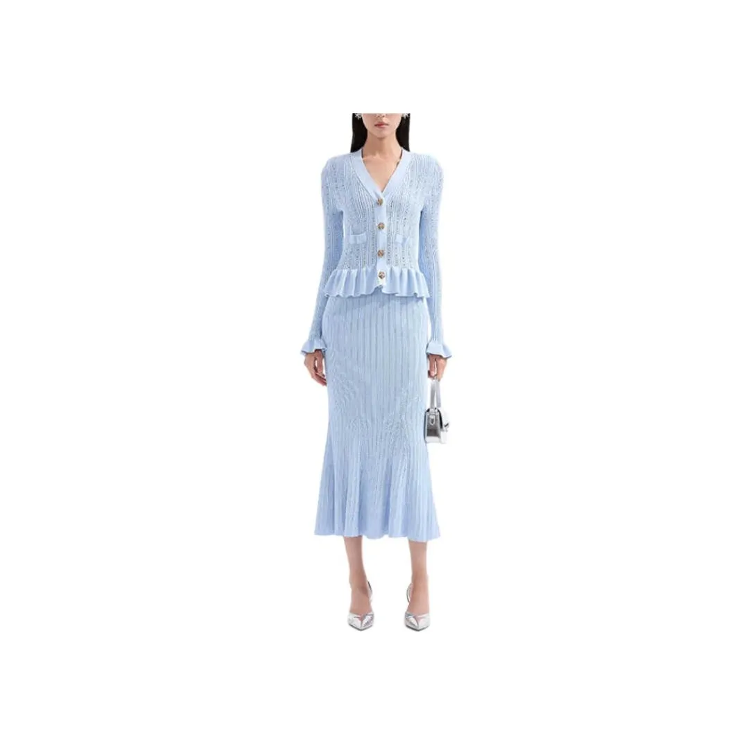 Self-portrait Long-Sleeved Dresses Women's Haze Blue