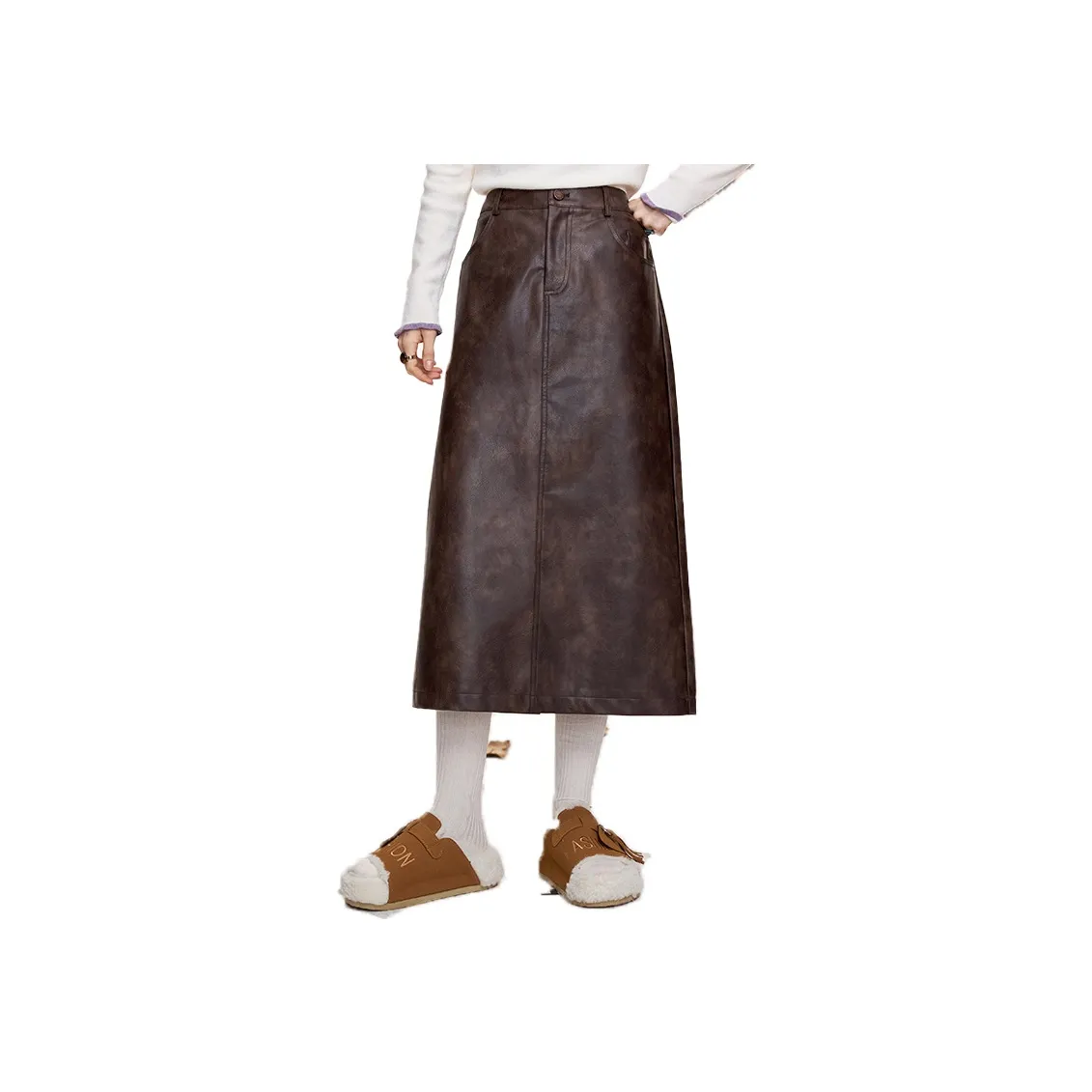 ELF SACK Patchy Polished PU Leather Skirt Women's