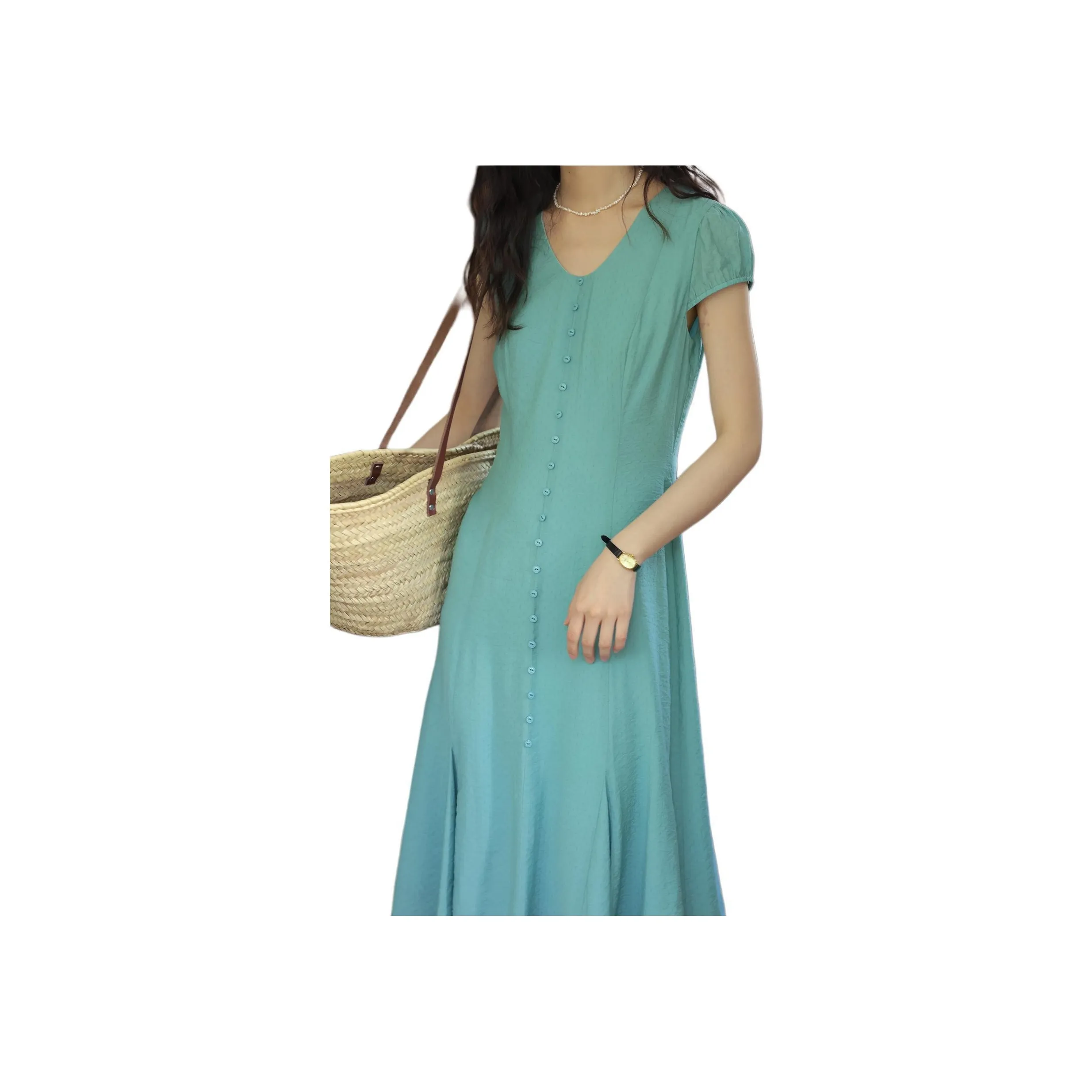 SOLIGHTER Short Sleeved Dress Women's Blue Bell Grass