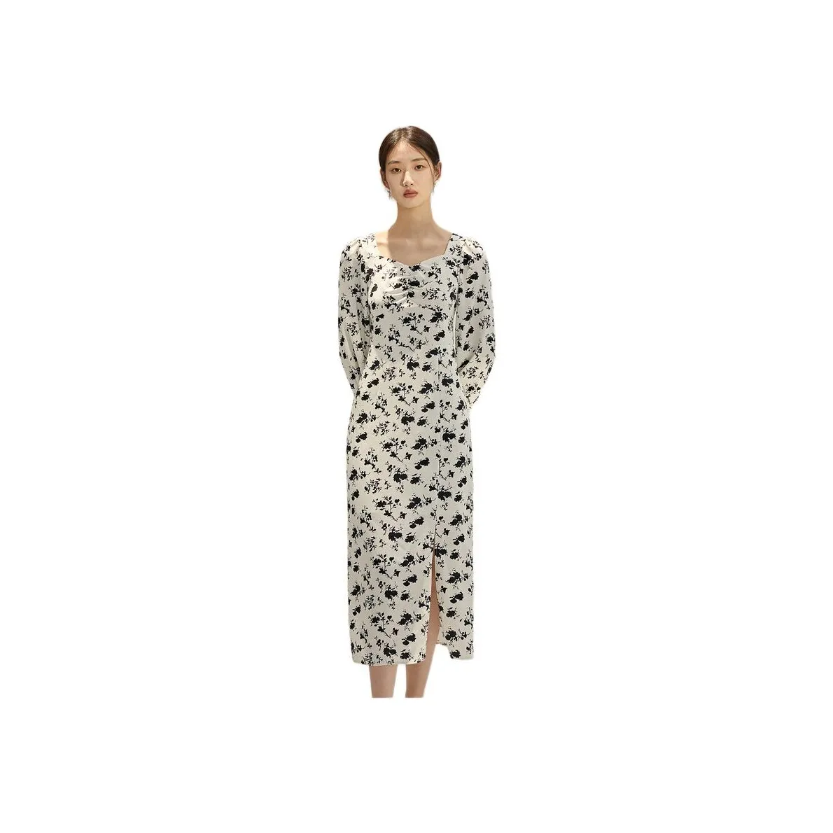 TKY SHOP Long Sleeved Dress Women's Black Floral