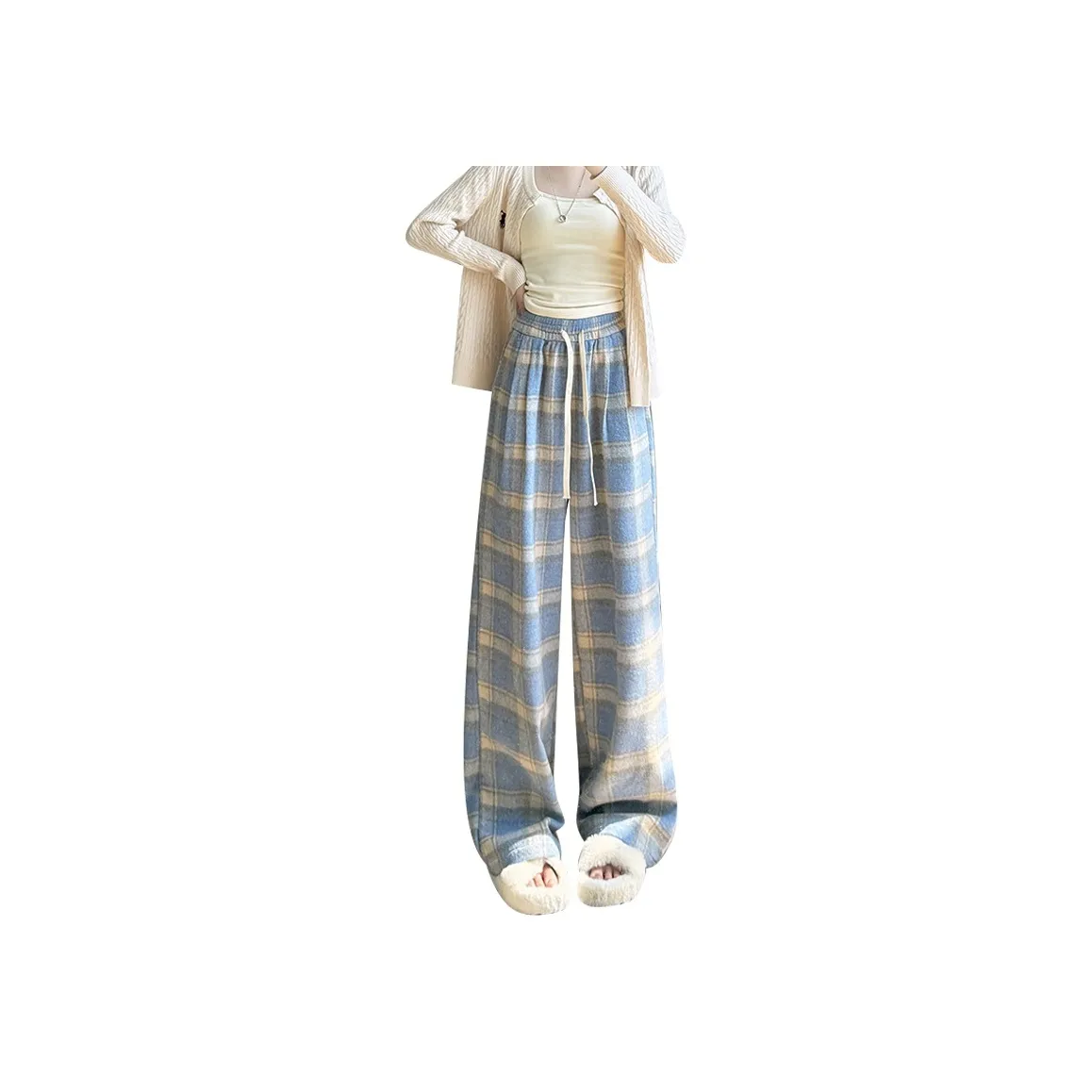 La Chapelle Casual Pants Women's Blue Plaid