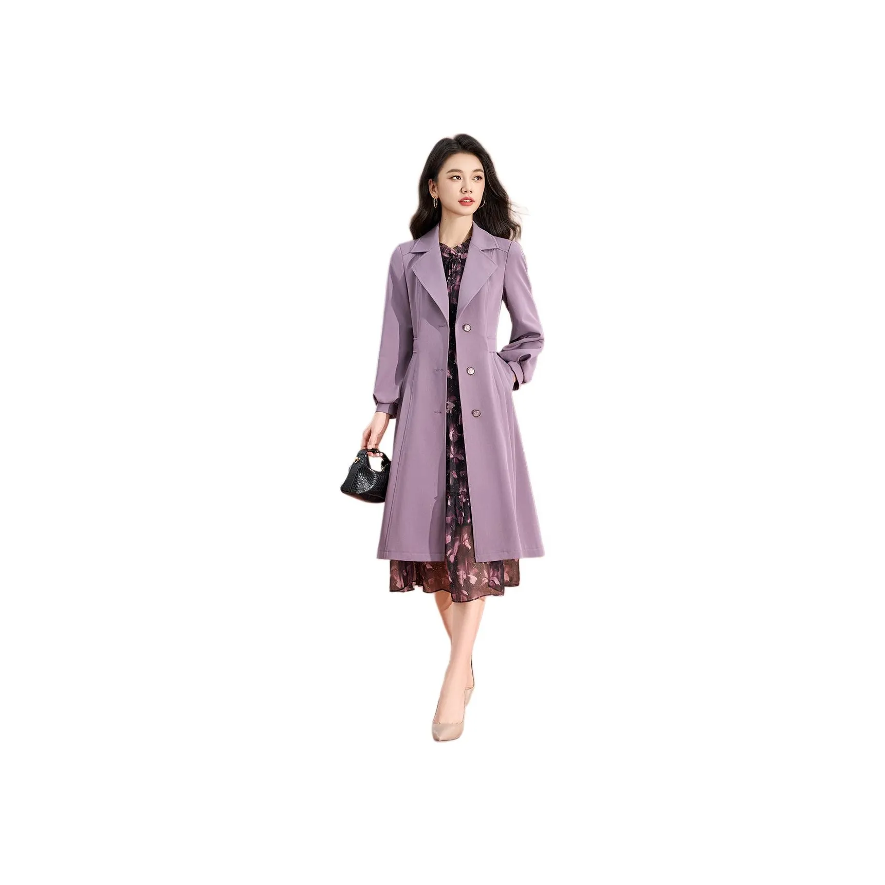 Mylan Spring Autumn Trench Coat Women's Purple