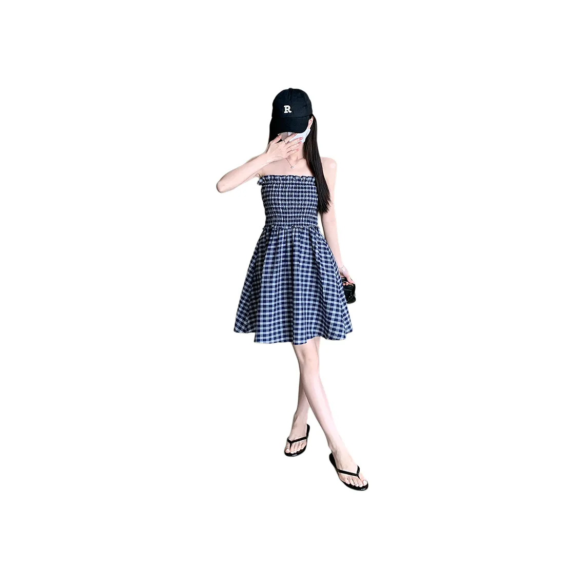 ONNFB Синяя клетка Женские Платья без рукавов