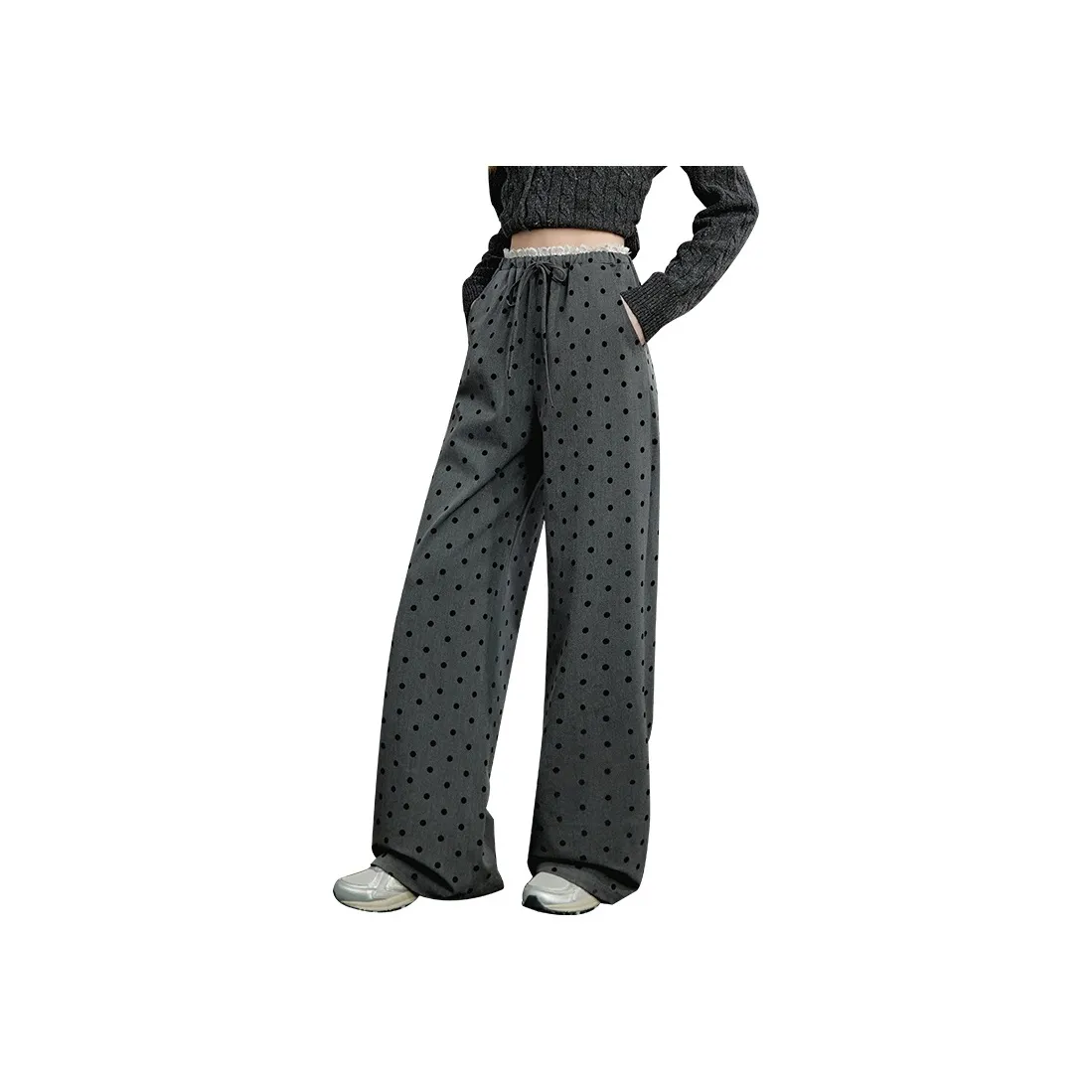 UNIFREE Casual Pants Women's Gray Polka Dot