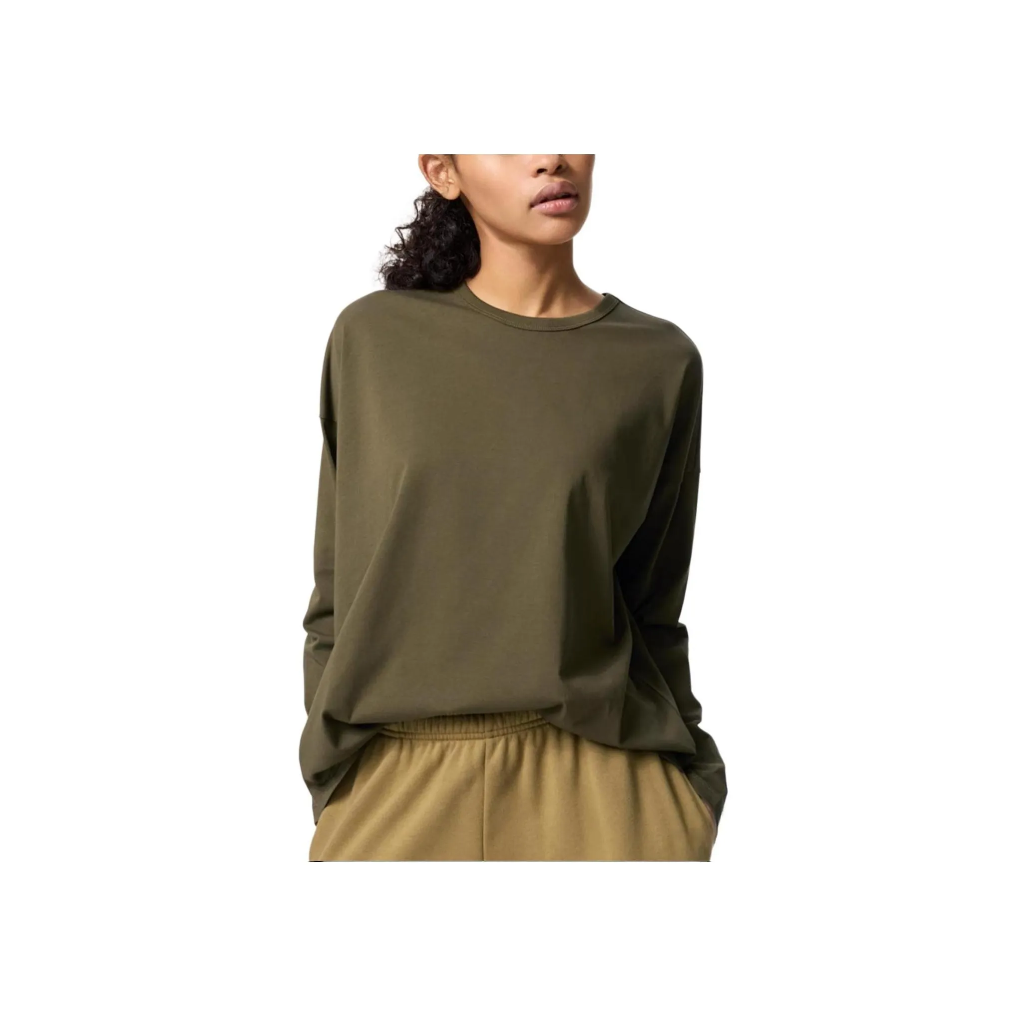 UNIQLO Drop Shoulder Sleeve T Shirt Women's Olive