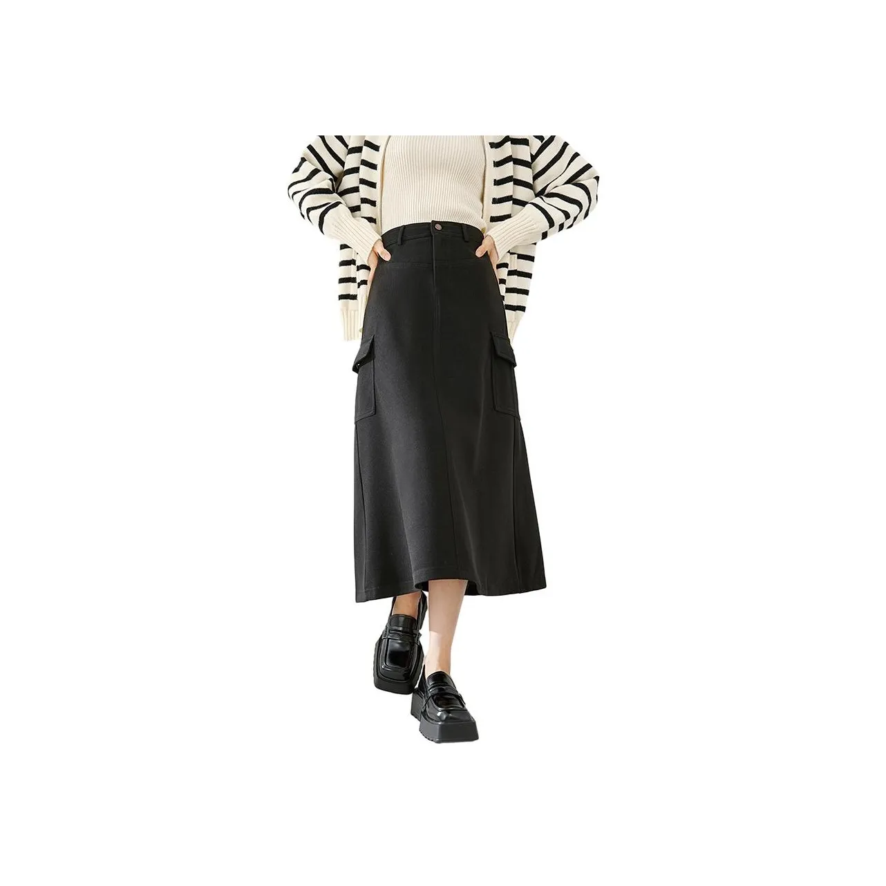 VIMLY Casual Long Skirts Women's Black
