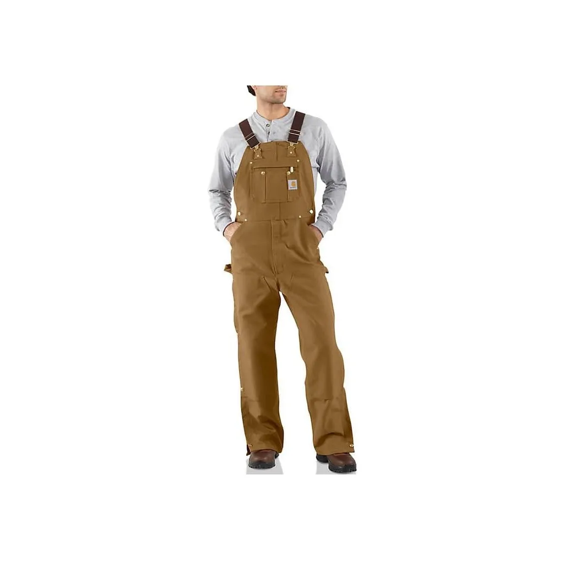 Carhartt R37 Твердый Утка Нагрудник Общий Комбинезоны Свободный крой Мужской Коричневый