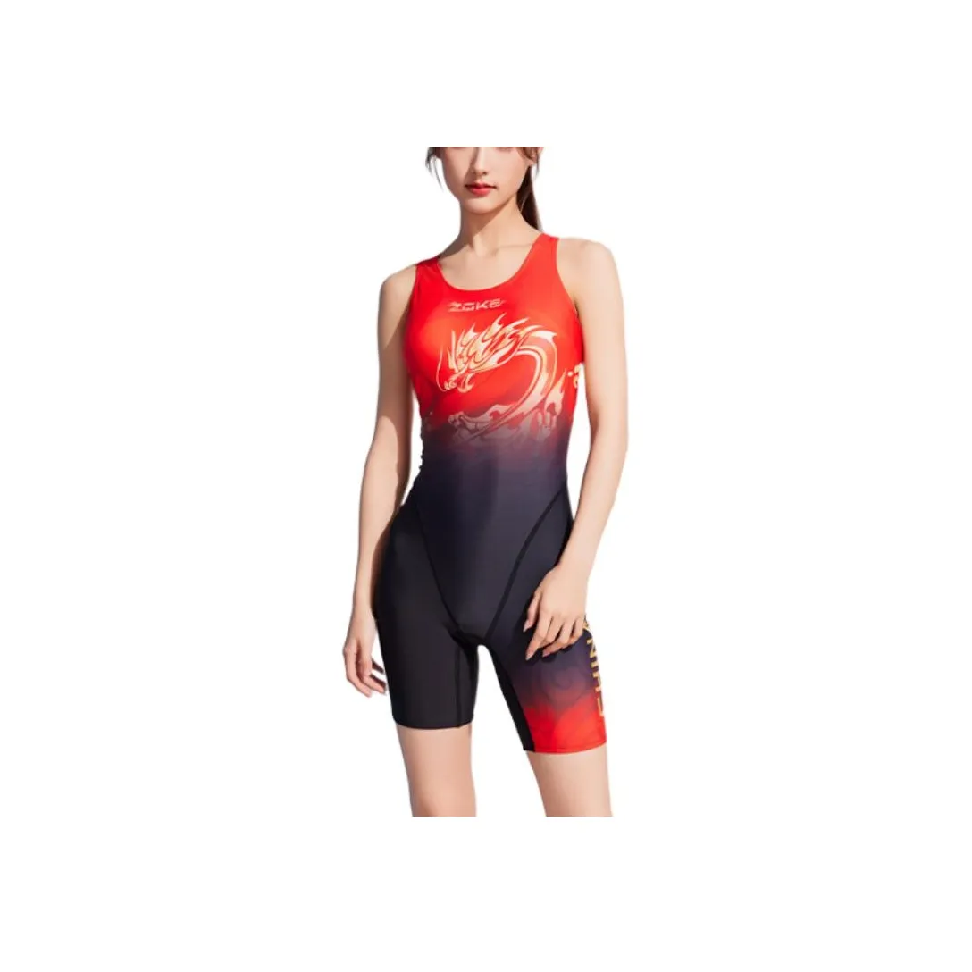 ZOKE One piece Swimsuit Women's Black Gold China Dragon With Pads