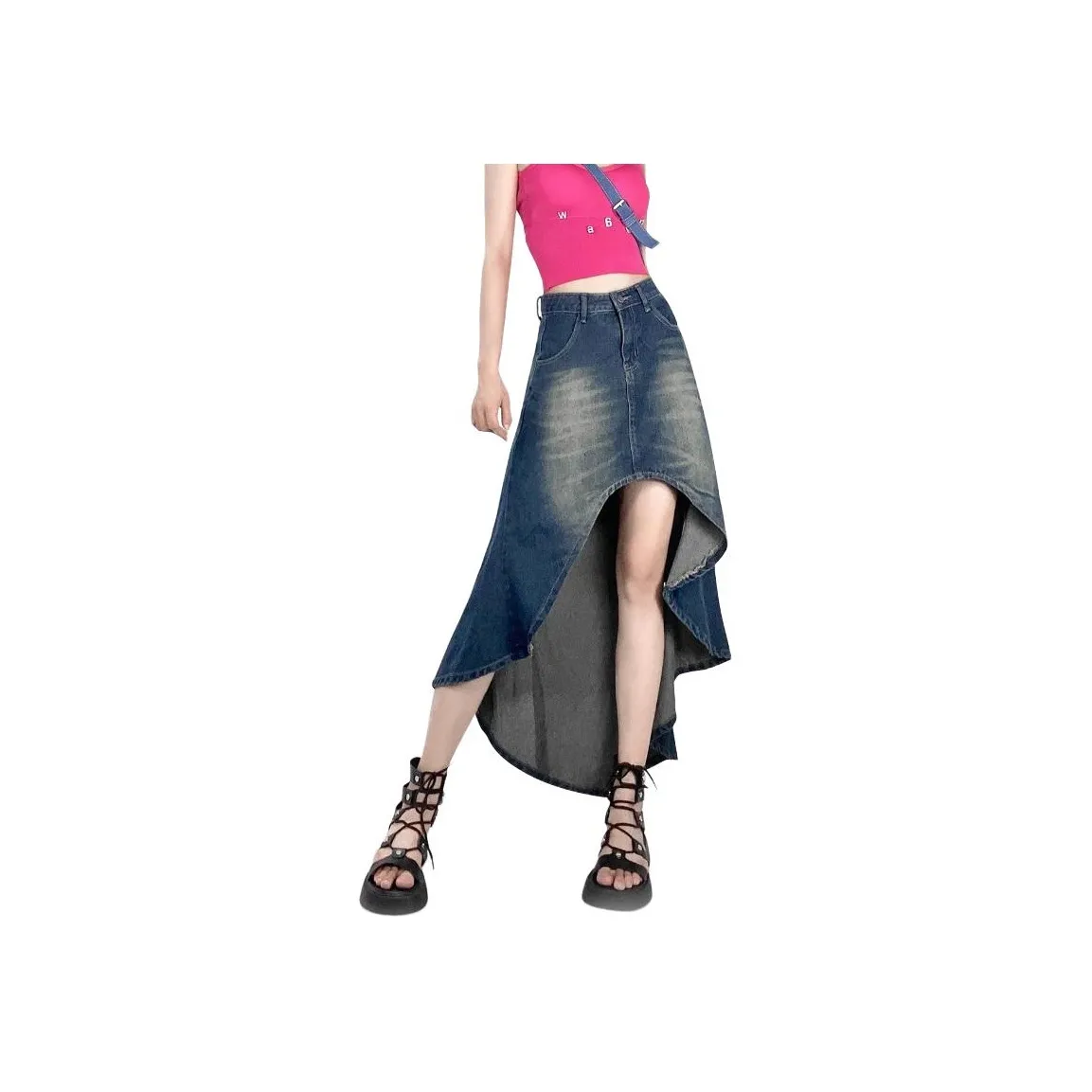 Alxnan Denim Long Skirts Women's Blue Gray