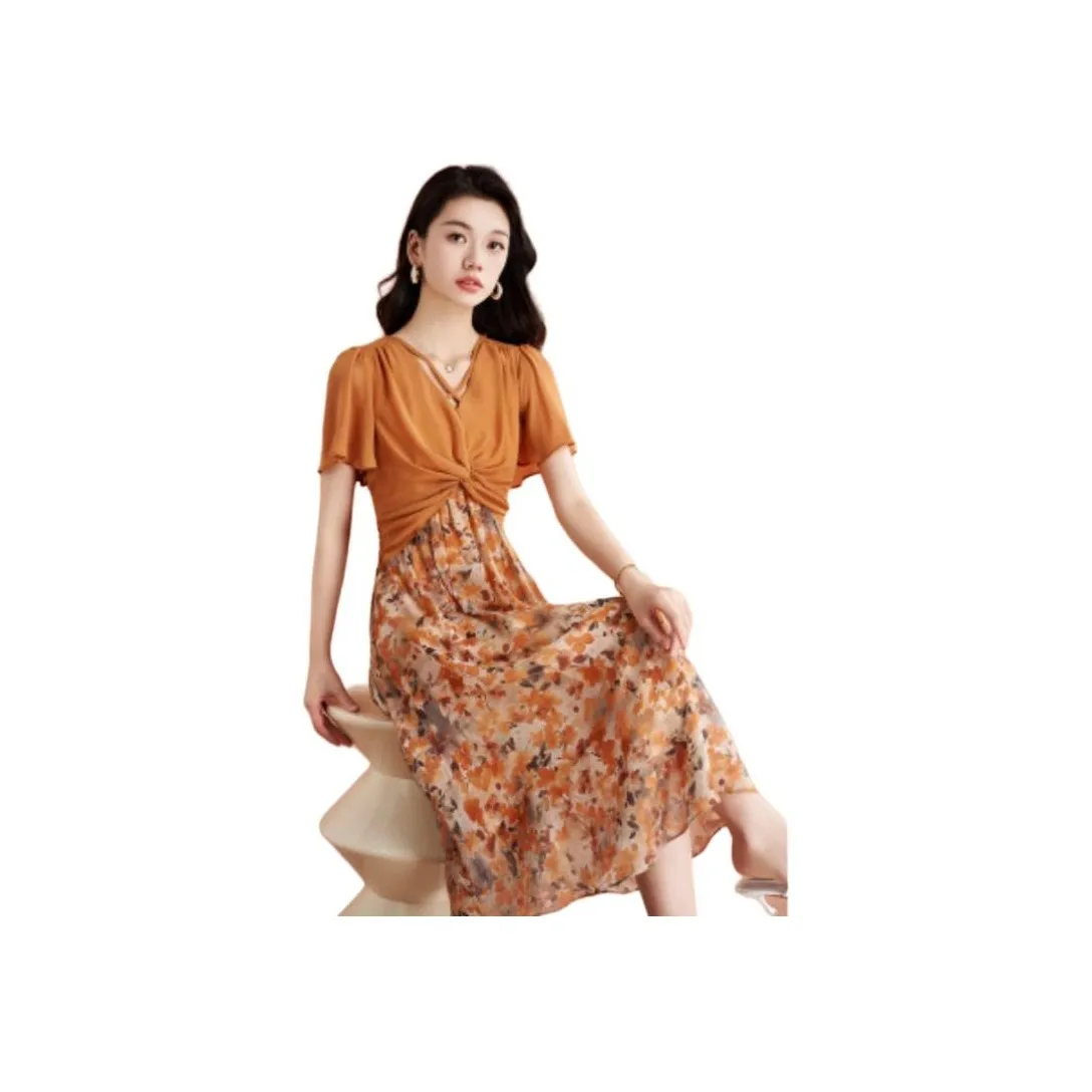 Mylan Short Sleeved Dress Slim Fit Women's Orange Red