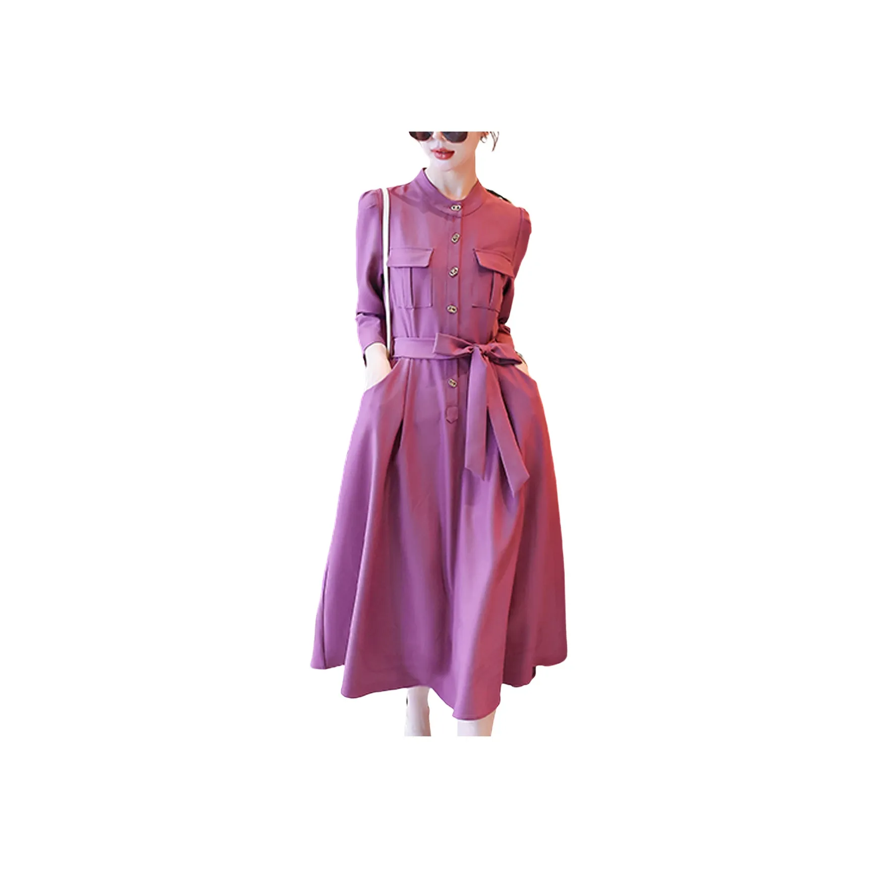 WELKIN WZWJ Длинное платье с длинными рукавами женское фуксия