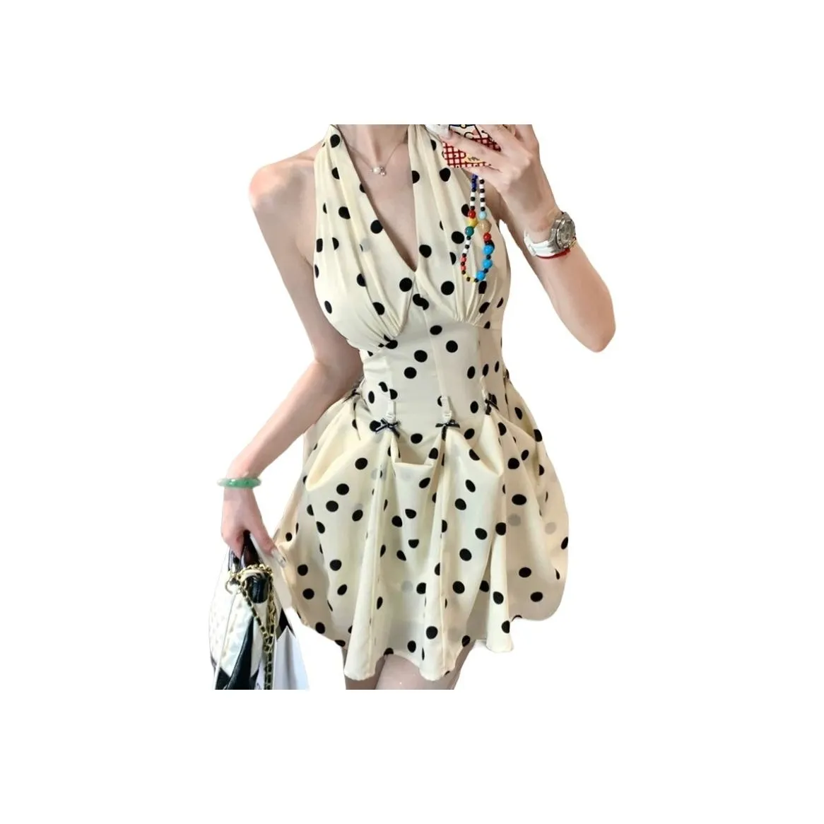 QIAOMONVHAI Белый с Черным в горошек Женские Слиплатья