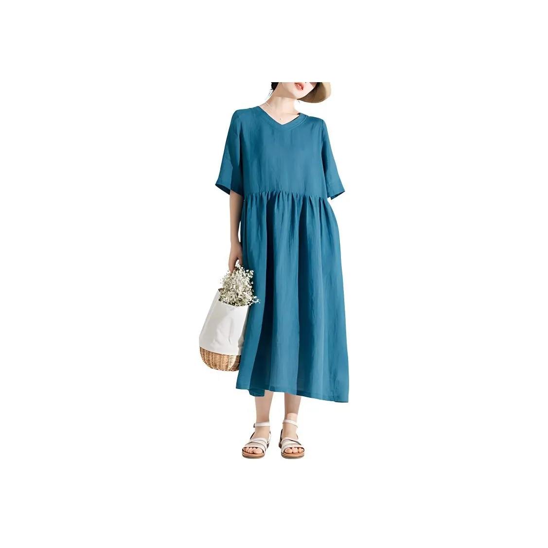 ZIMO Short Sleeved Dress Women's Peacock Blue