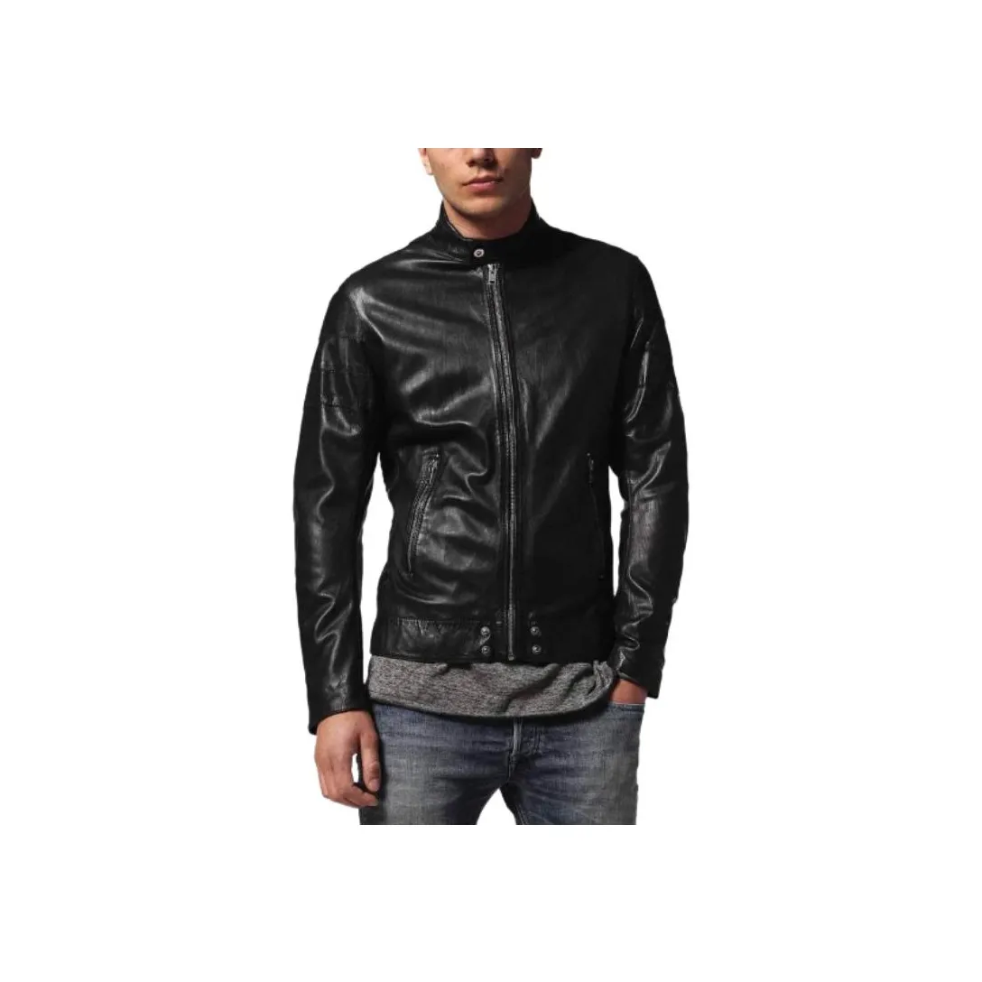 DIESEL Leather Jacket Men's Black