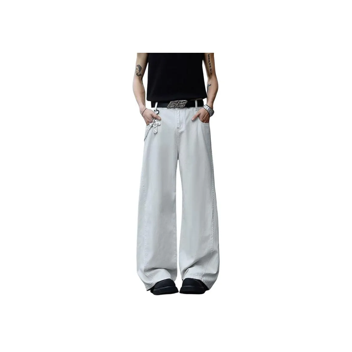 Menglaini Jeans Unisex White
