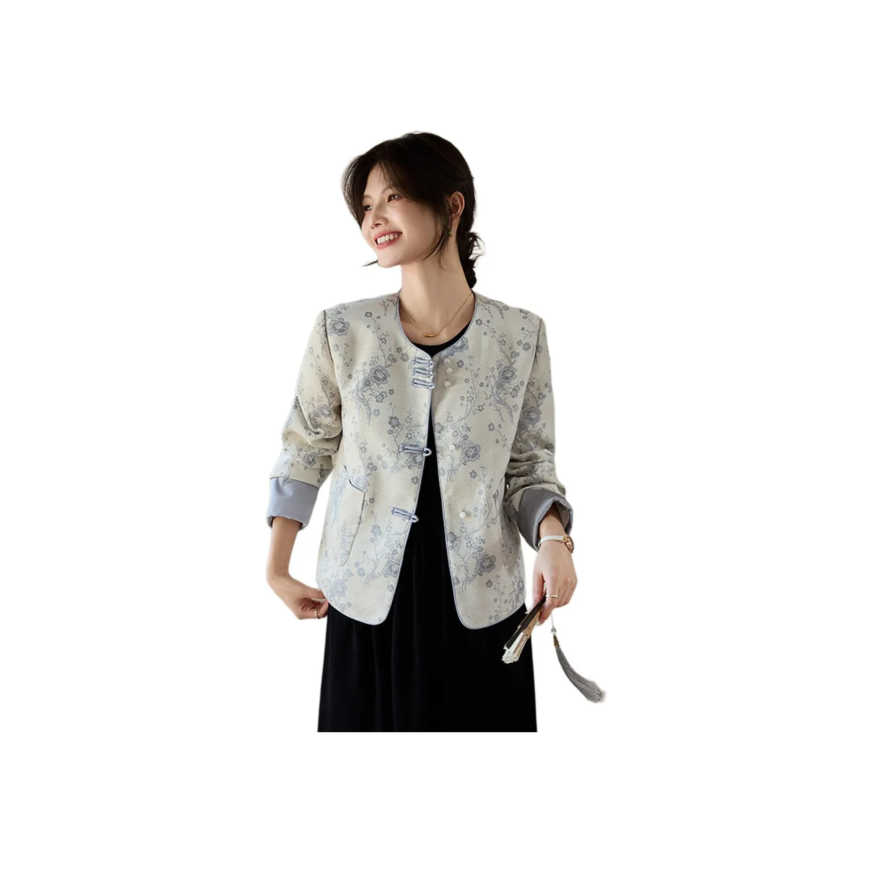 Still Quiet Элегантный And Timeless Five Blessings Flower Design Cropped Coat Women's