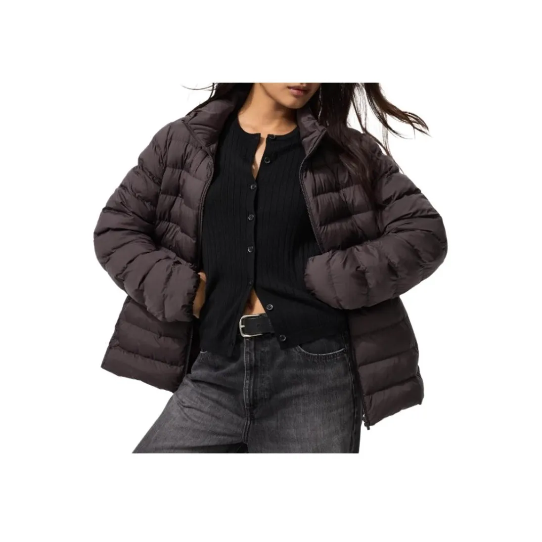 UNIQLO Хлопковый пуховик женский темно-коричневый