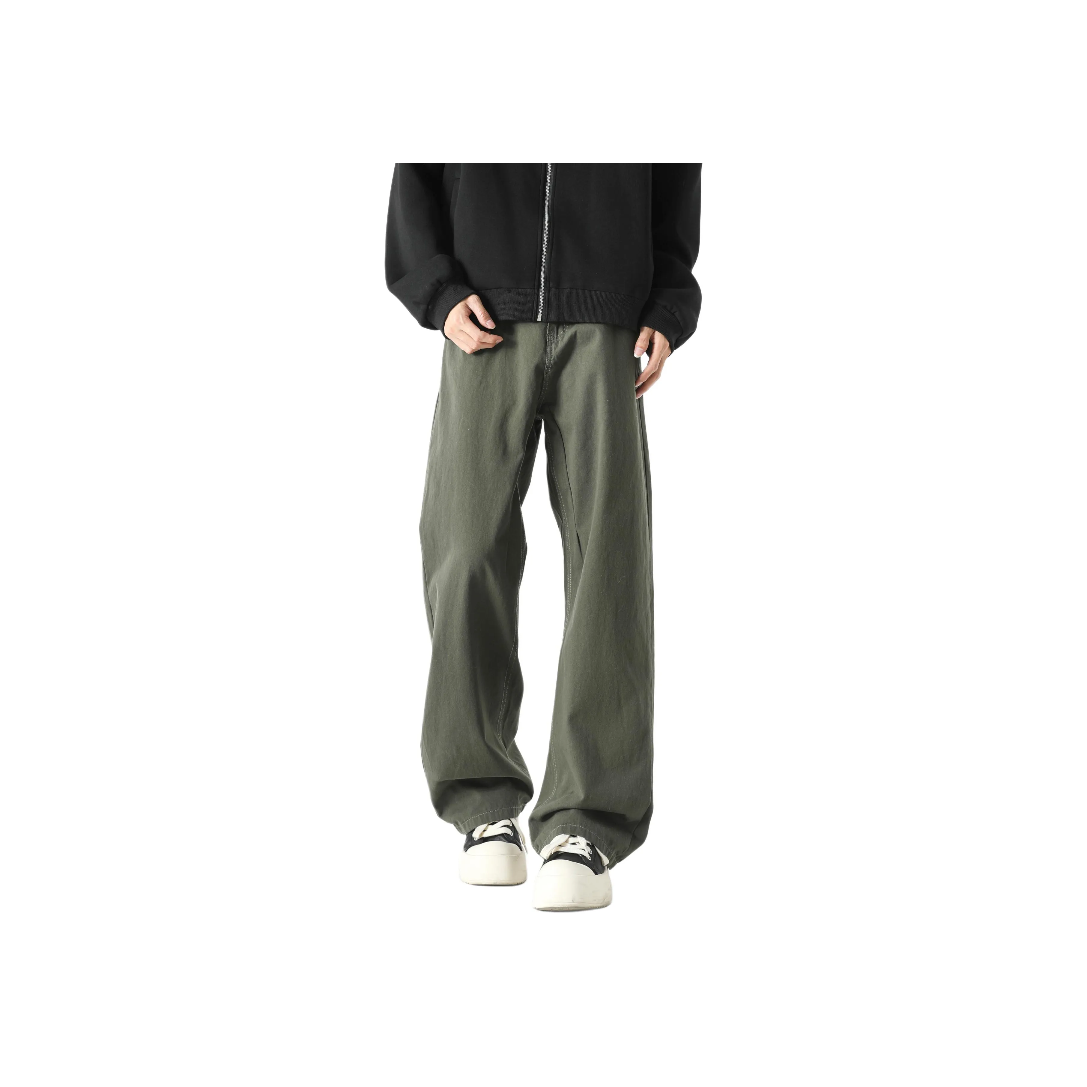 FAKE VINTAGE Casual Pants Unisex Army Green