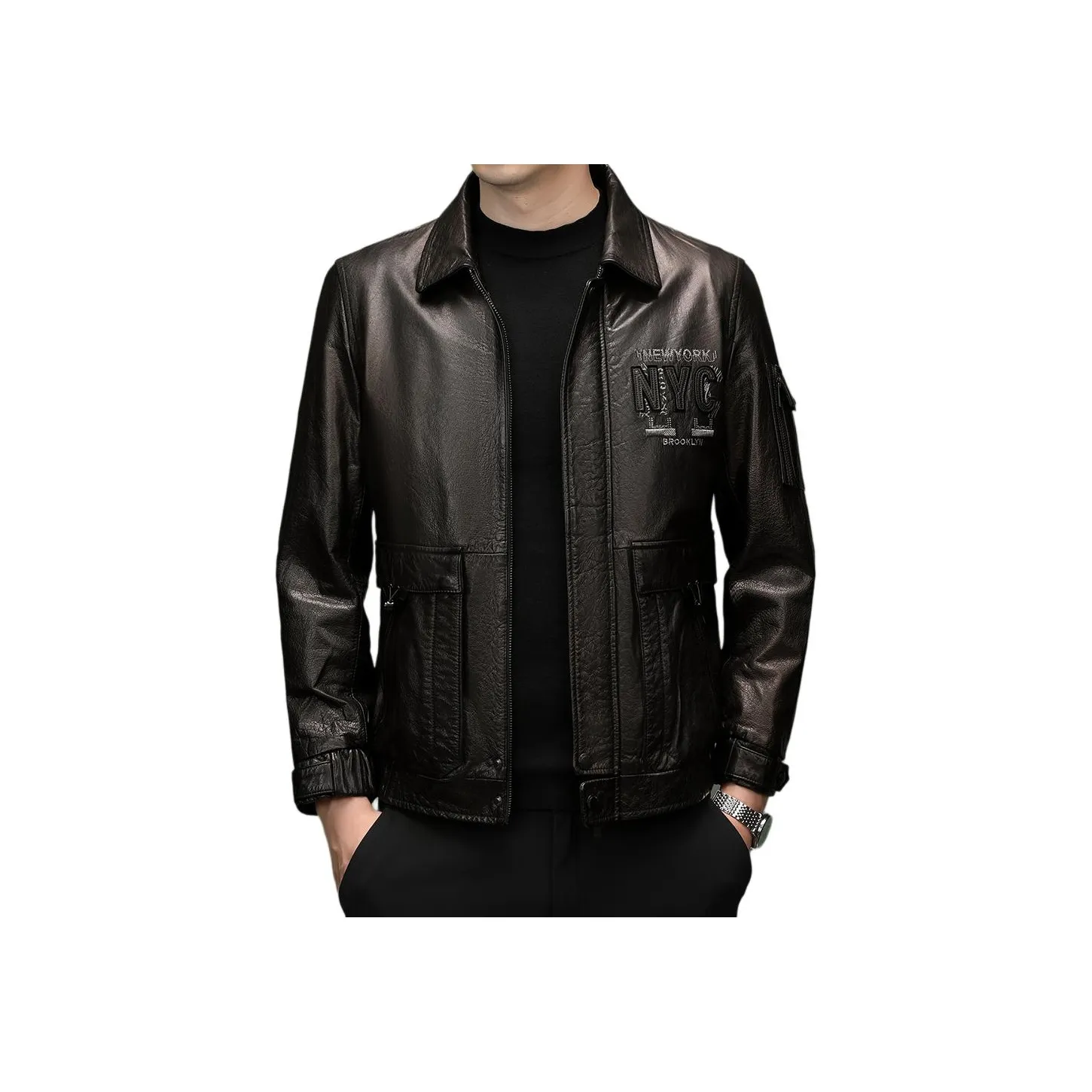 H YXIANG Кожа Куртка Унисекс Женская