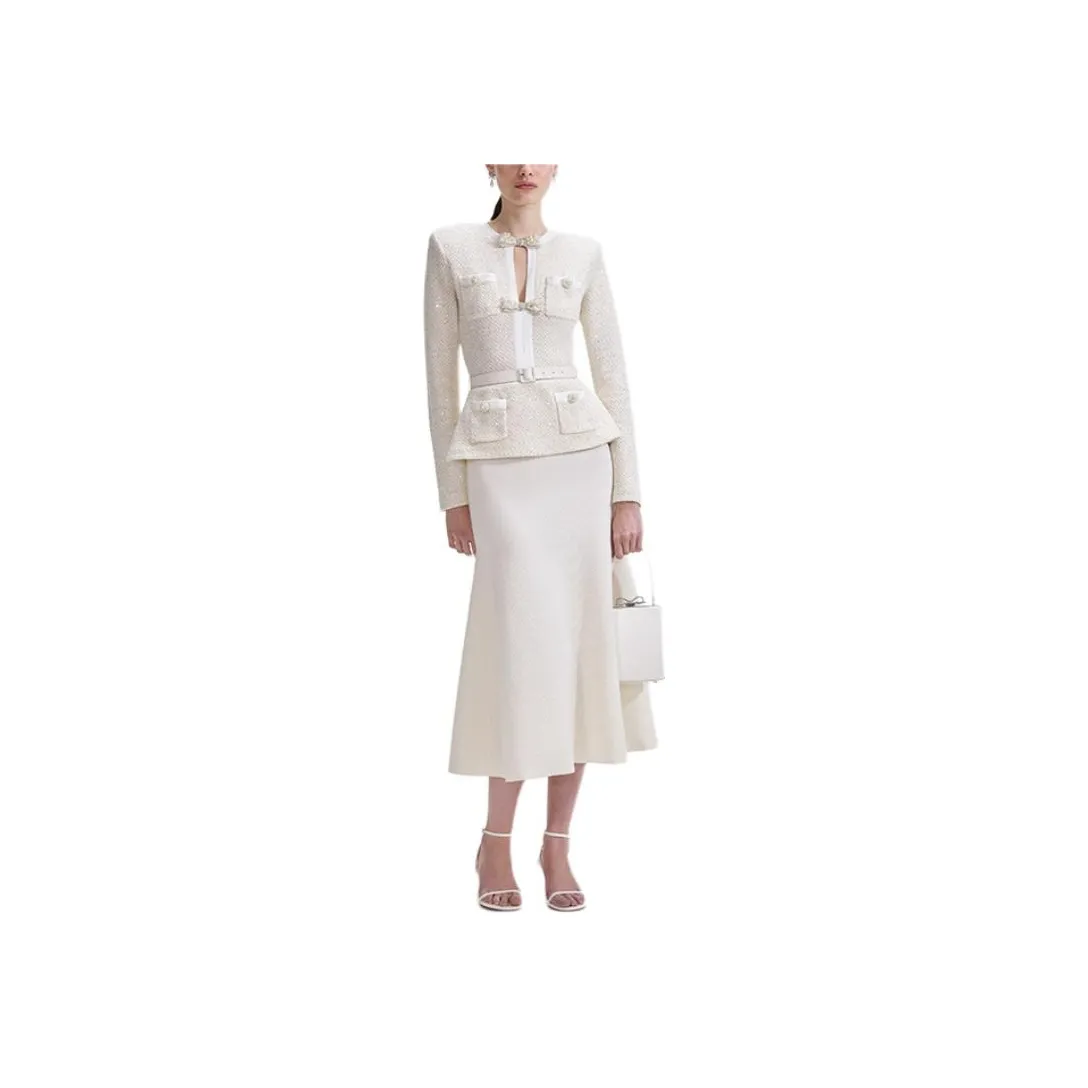 Self portrait Long Sleeved Dress Women's Ivory White