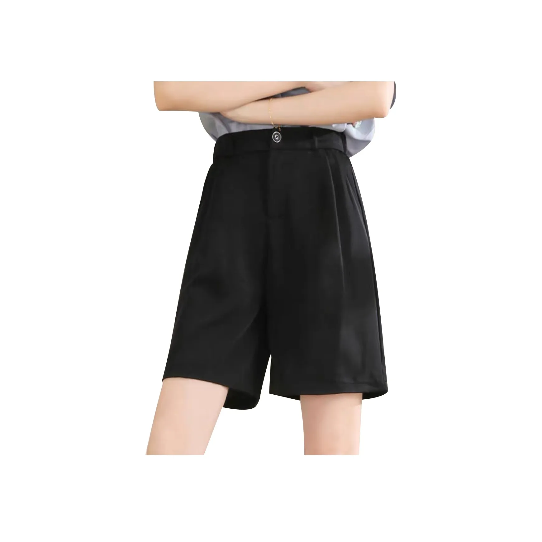 JEANSWEST Fashion Versatile Solid Color Basic Commute High Rise Cooling Comfortable Fitted Zip Closure Summer Women's