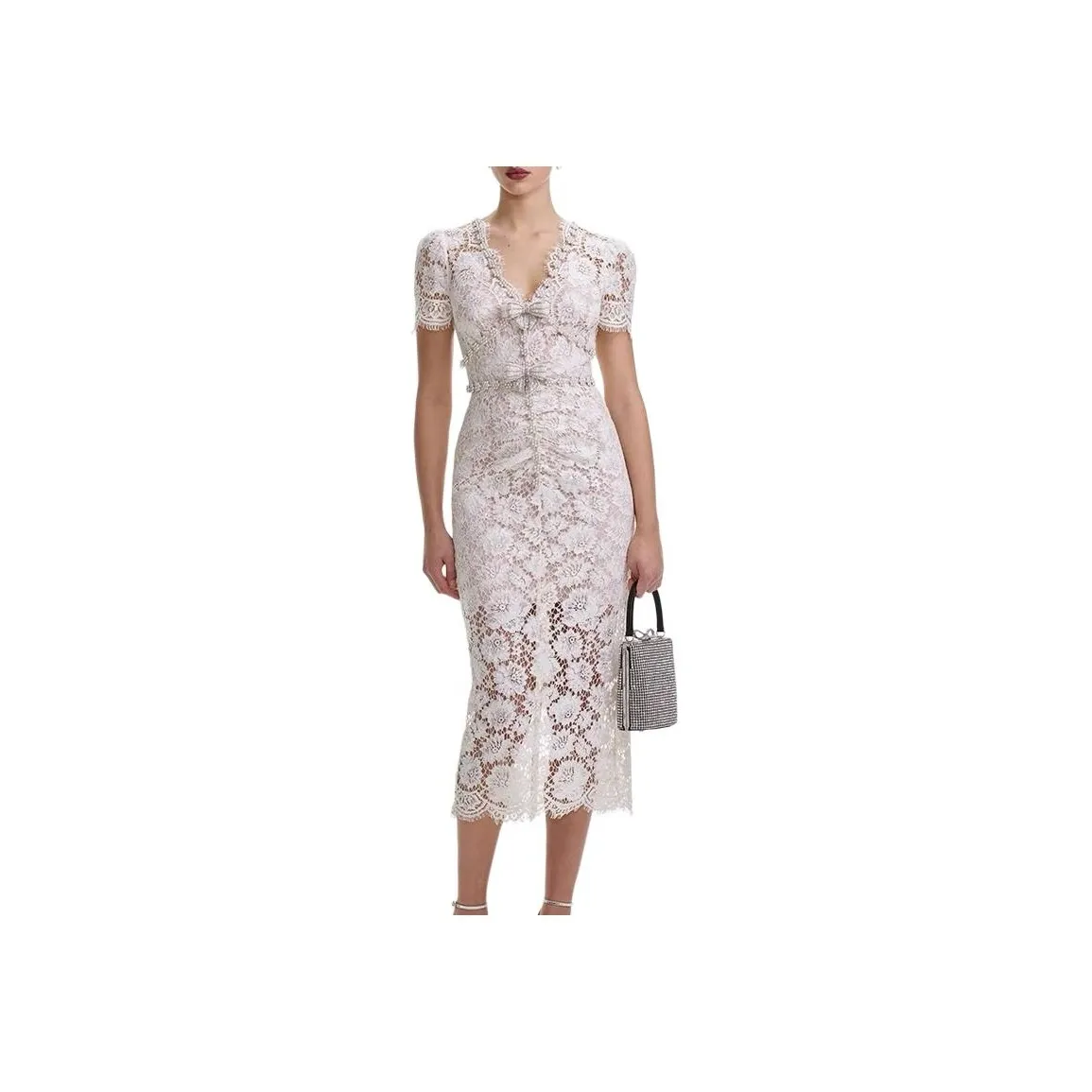 Self portrait Short Sleeved Dress Women's Ivory White