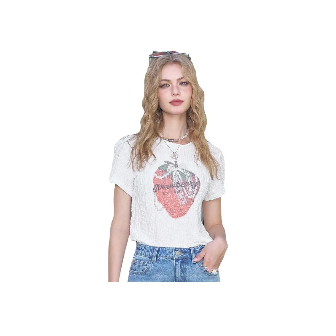 ELF SACK T Shirts Women's Strawberry White