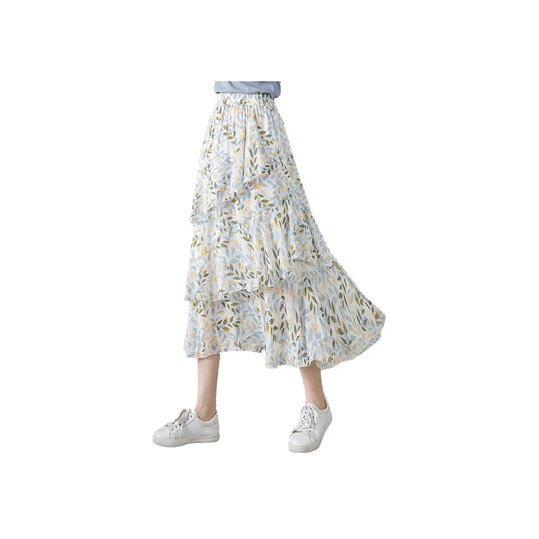 Cypress House Повседневный Длинный Юбка Женские Апельсиновый цветок Синий лист