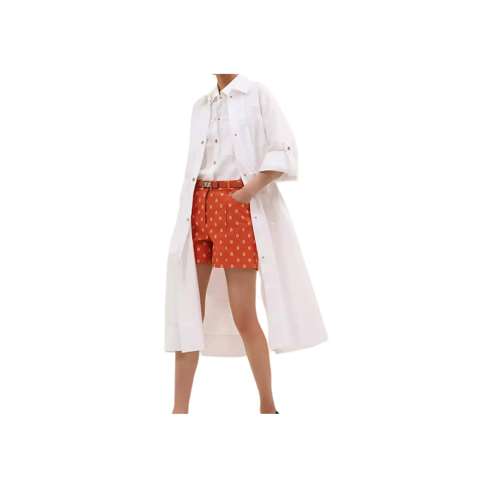 HERMES FW24 Short Sleeved Dress Women's White
