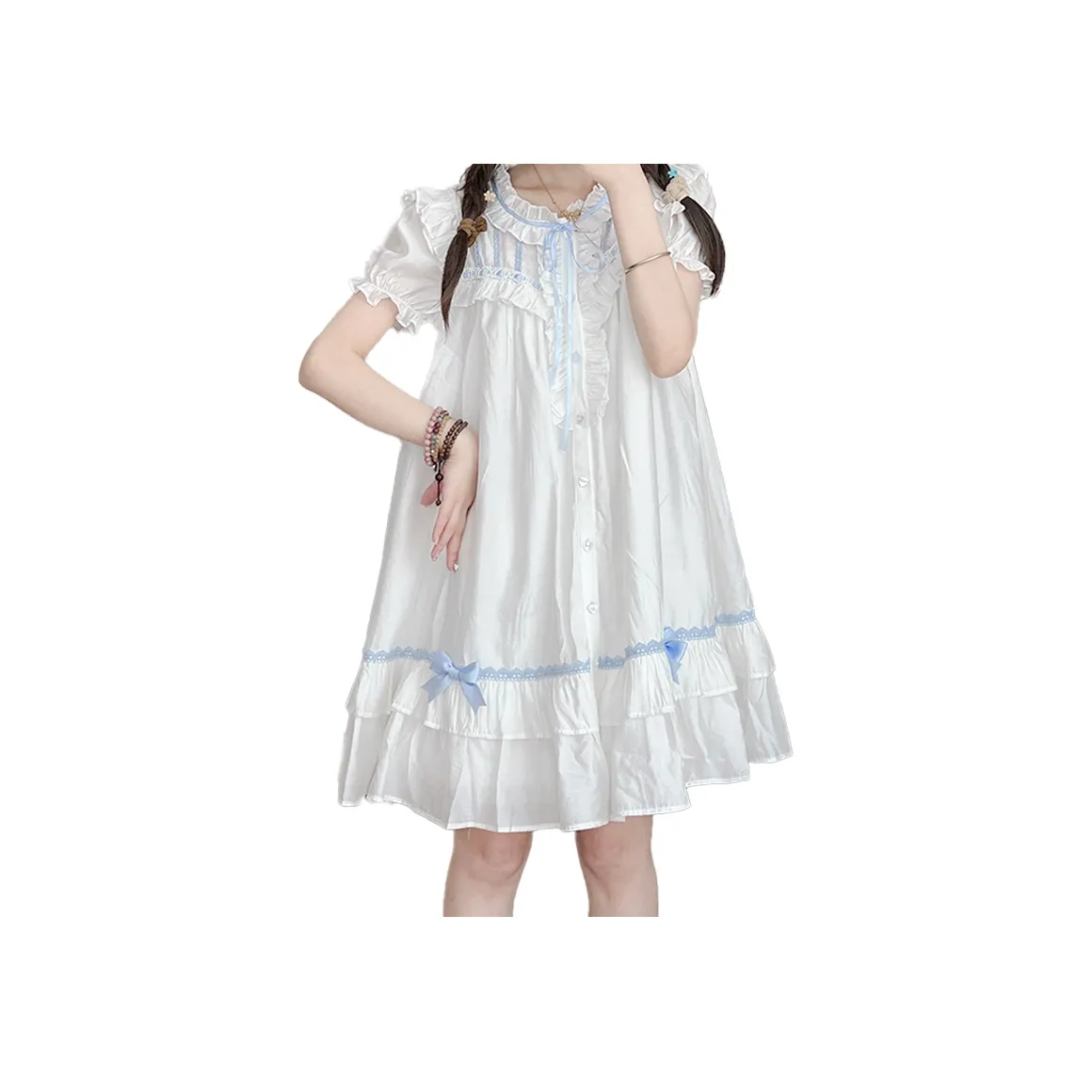 LALAJK Short Sleeved Dress Women's White