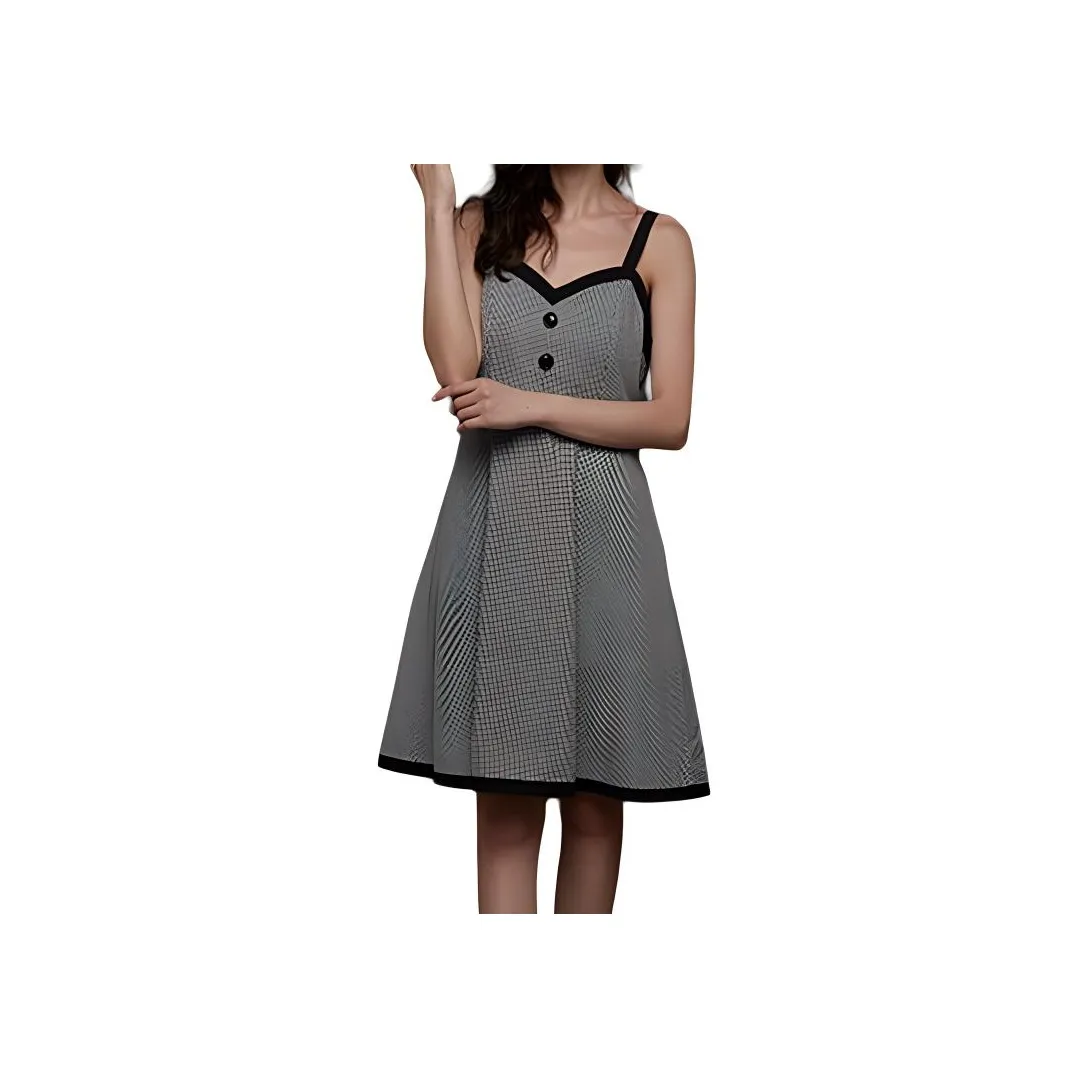 DEAR DEER PUFF Slip Платье Женское Черный Белый Клетка