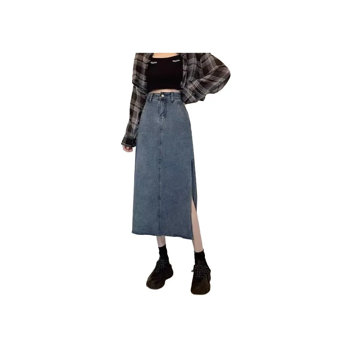 Alxnan Denim Long Skirt Women's Dark Blue