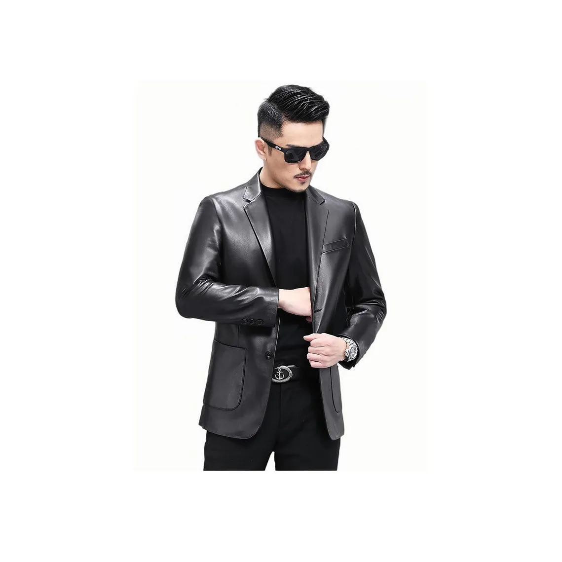 Devanro Genuine Leather Jacket Men's Black