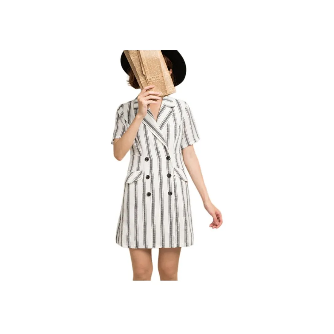 DEAR DEER PUFF Короткий рукав Платье Женское Черно-белые полосы